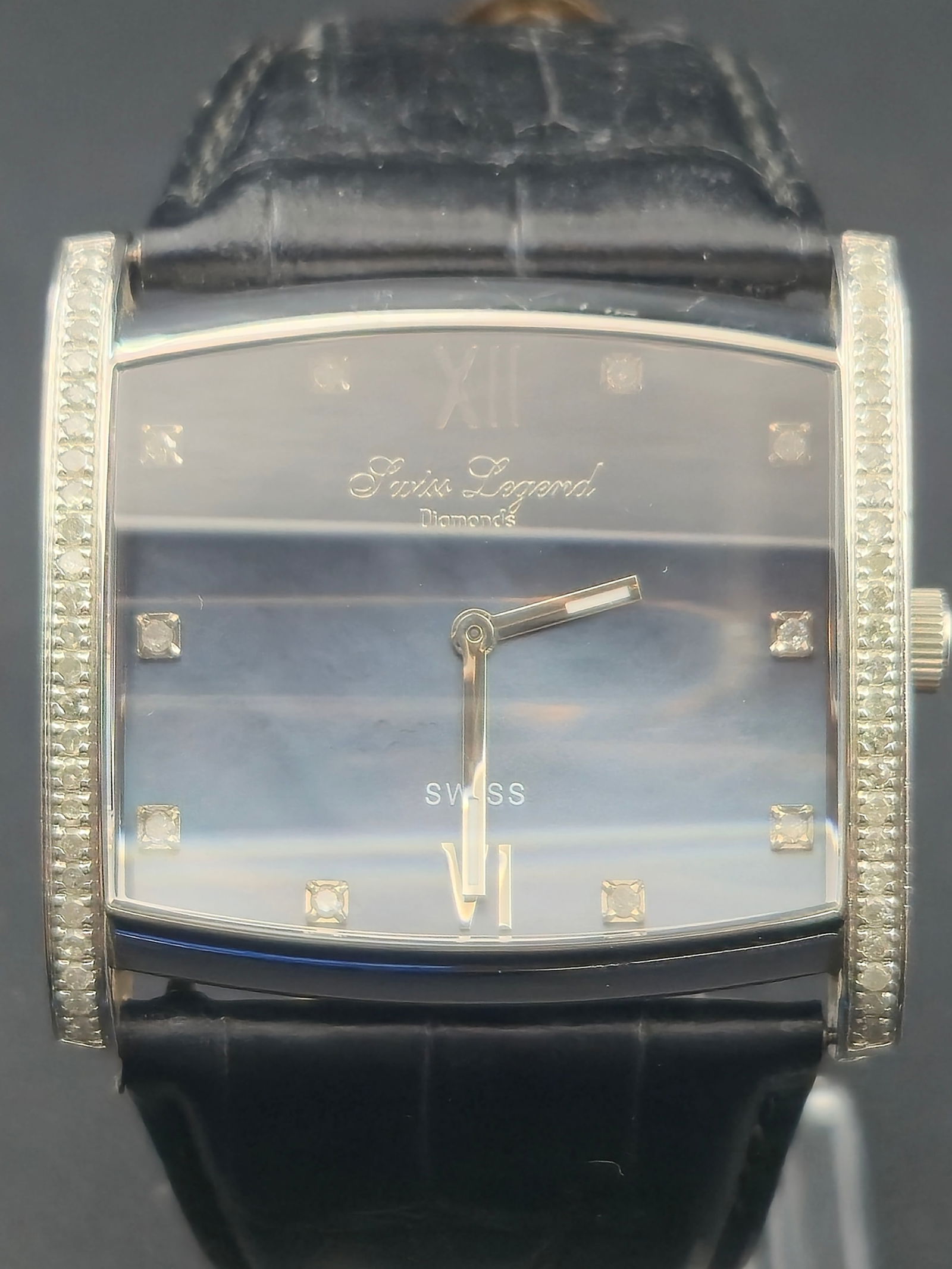 Swiss Legend Diamonds 40mm Curved Sapphire Crystal Dress Watch – New Battery – Stainless Steel (1 of 9)