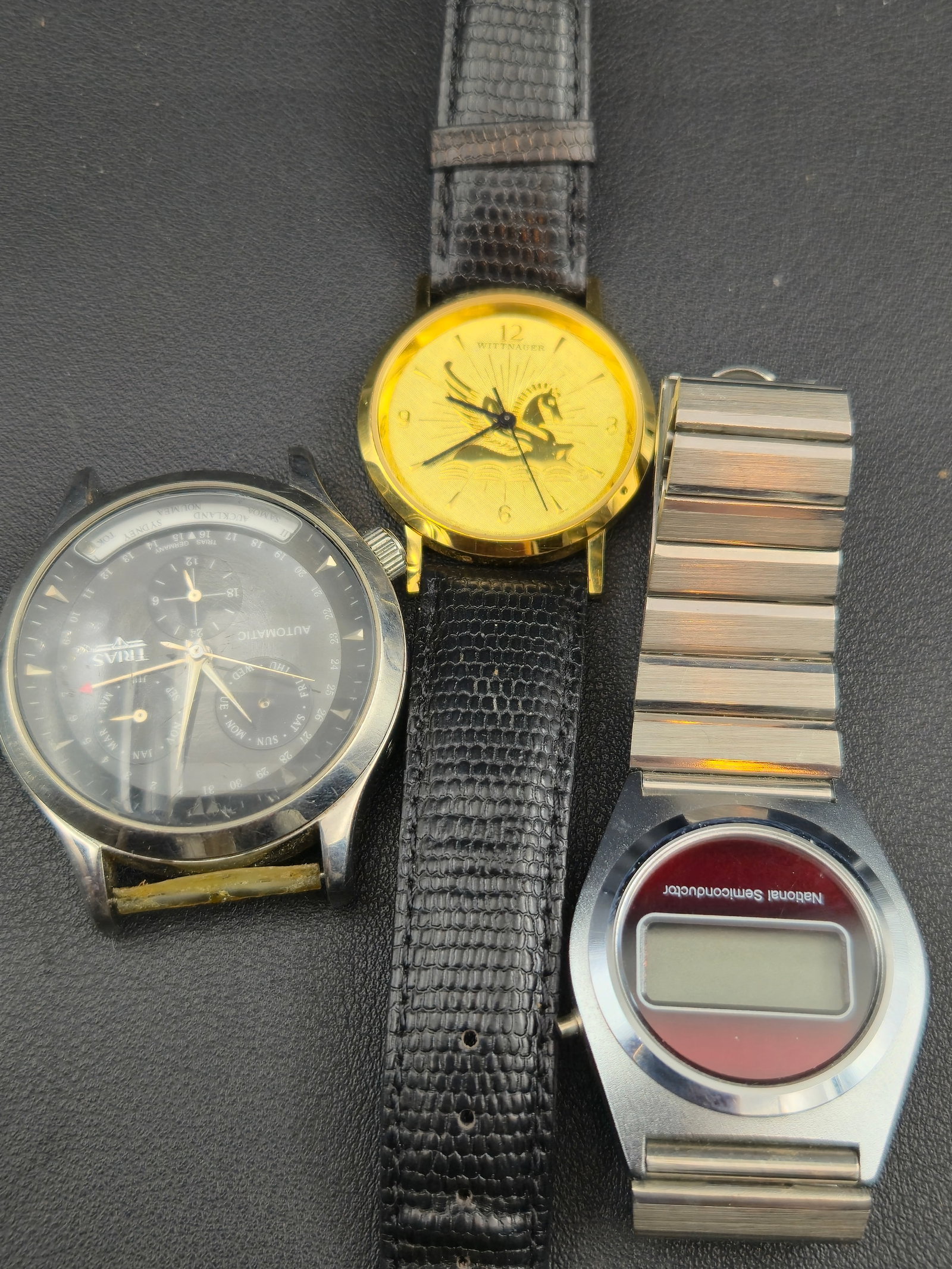 Lot of 3 Men’s Watches – Trias Automatic Multi-Function, Wittnauer Gold Tone, National (1 of 8)