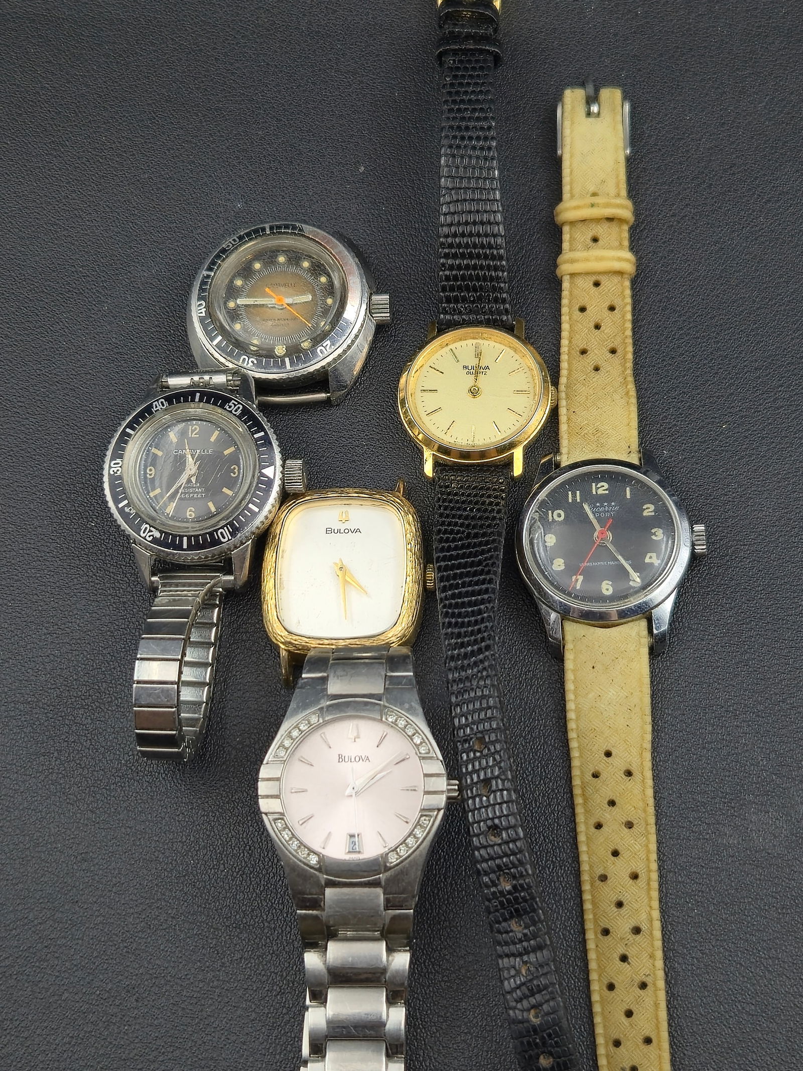 Lot of 5 Vintage Watches – Bulova, Caravelle Diver, Lucerne Sport, Bulova Quartz Pair, (1 of 14)