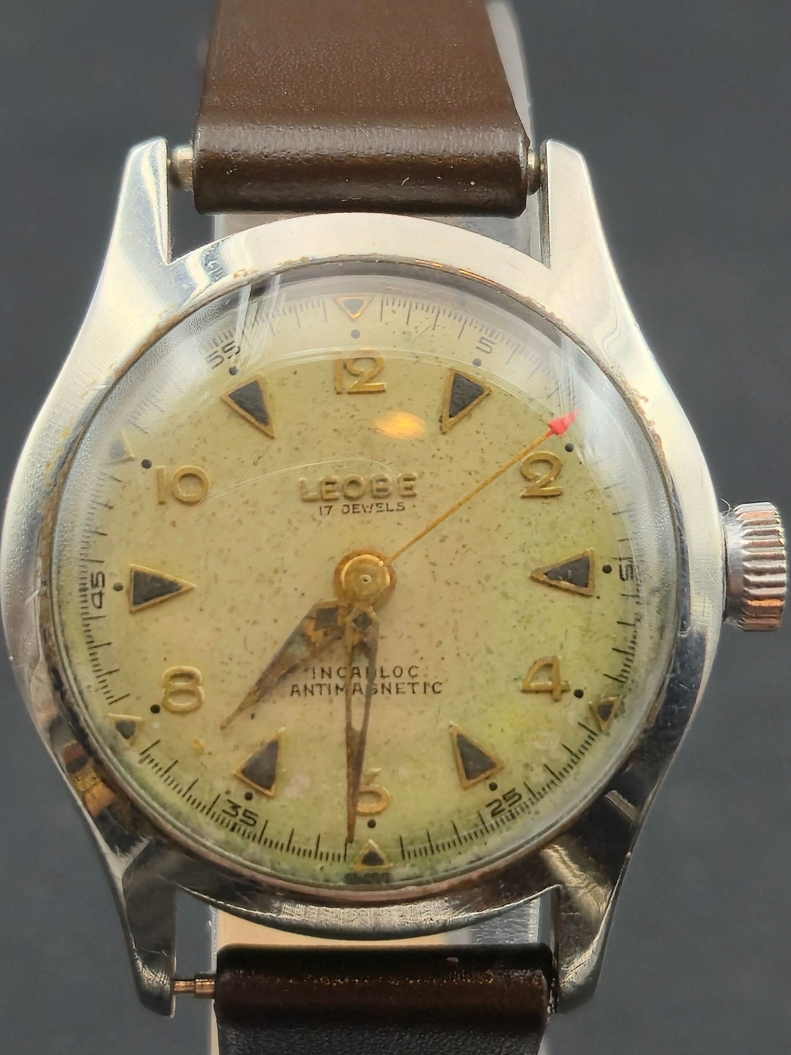 Leobe 17 Jewels Swiss Incabloc Men’s Watch 34 mm Runs, New Crystal & Band, Plus Extra Felsen Case (1 of 11)