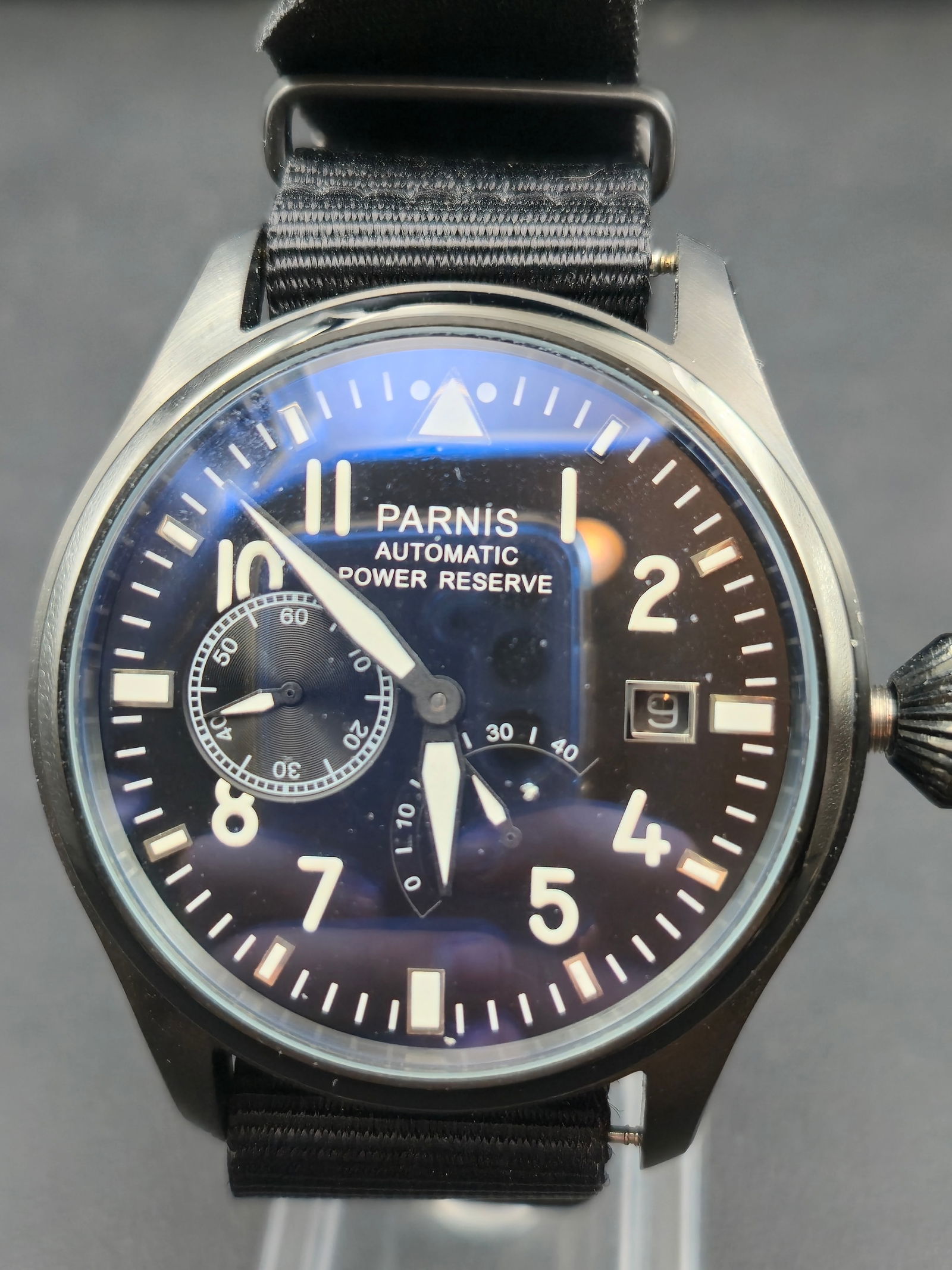 Parnis Automatic Power Reserve 47 mm Pilot Watch Sapphire Back Mechanical NOS (1 of 9)