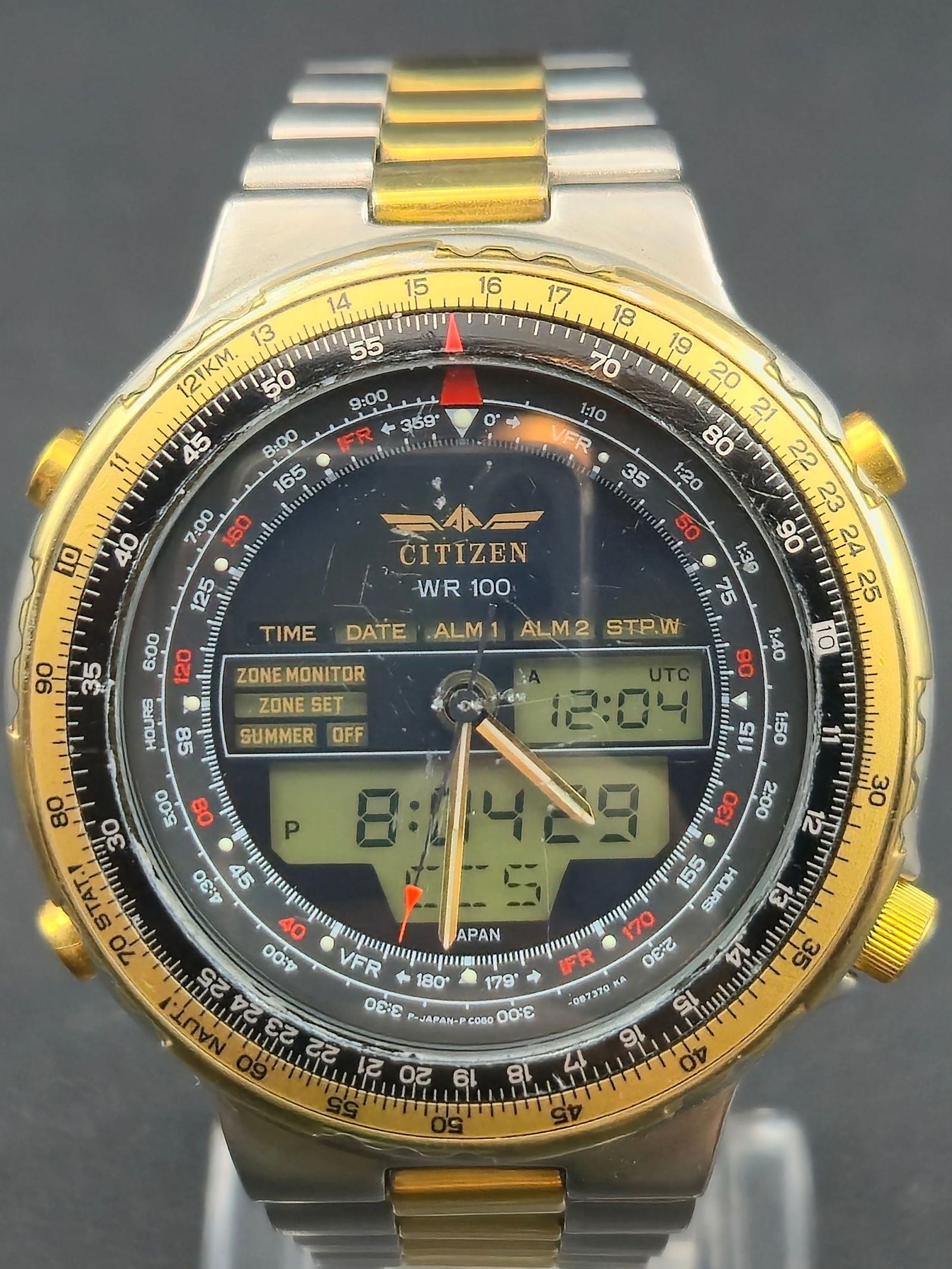 1990s Citizen Navihawk C080 “Flightmaster” WR100 – 41mm Pilot Ana-Digi – New Battery + (1 of 13)