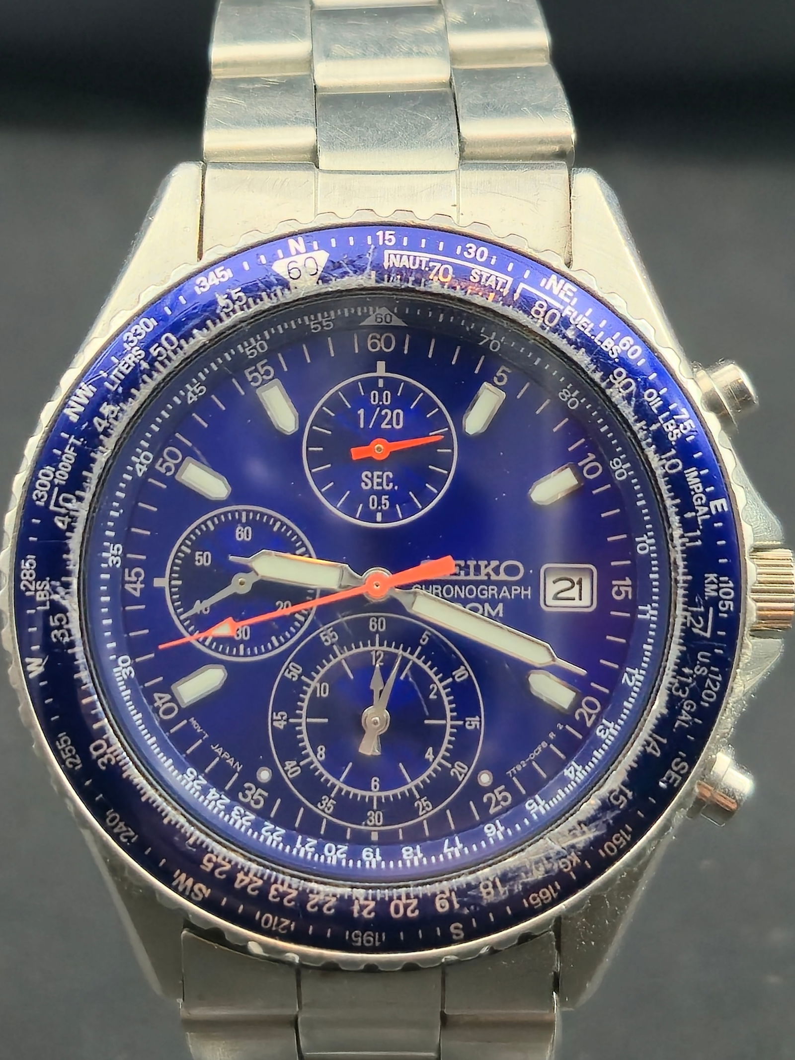Seiko 43mm Blue Dial Quartz Chronograph 7T92 Stainless Steel Watch – New Battery (1 of 9)