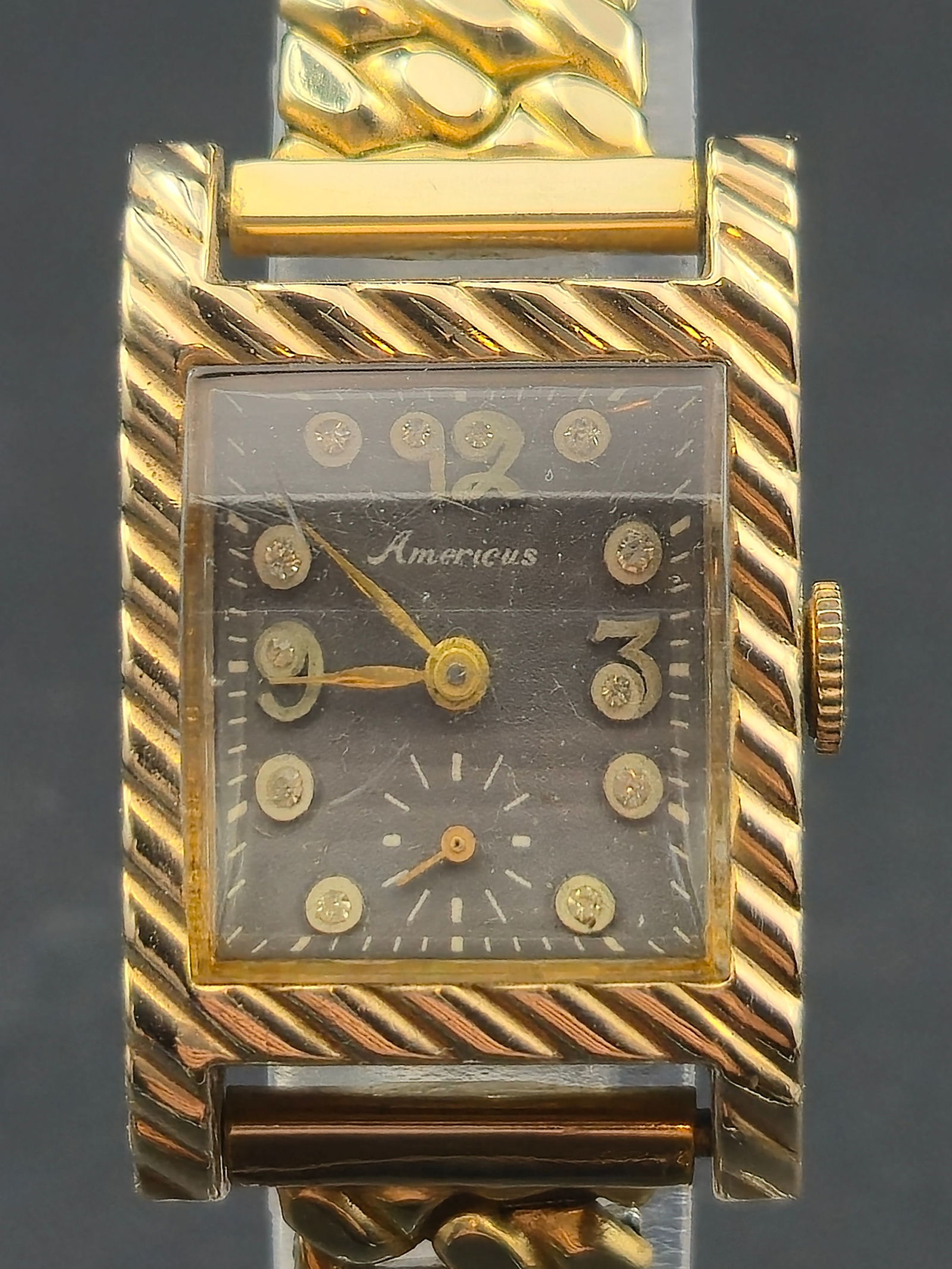 1950s Americus Tank Watch 22mm 10K RGP Bezel Manual Wind 7J – Runs – Fancy Lugs – Vintage (1 of 9)