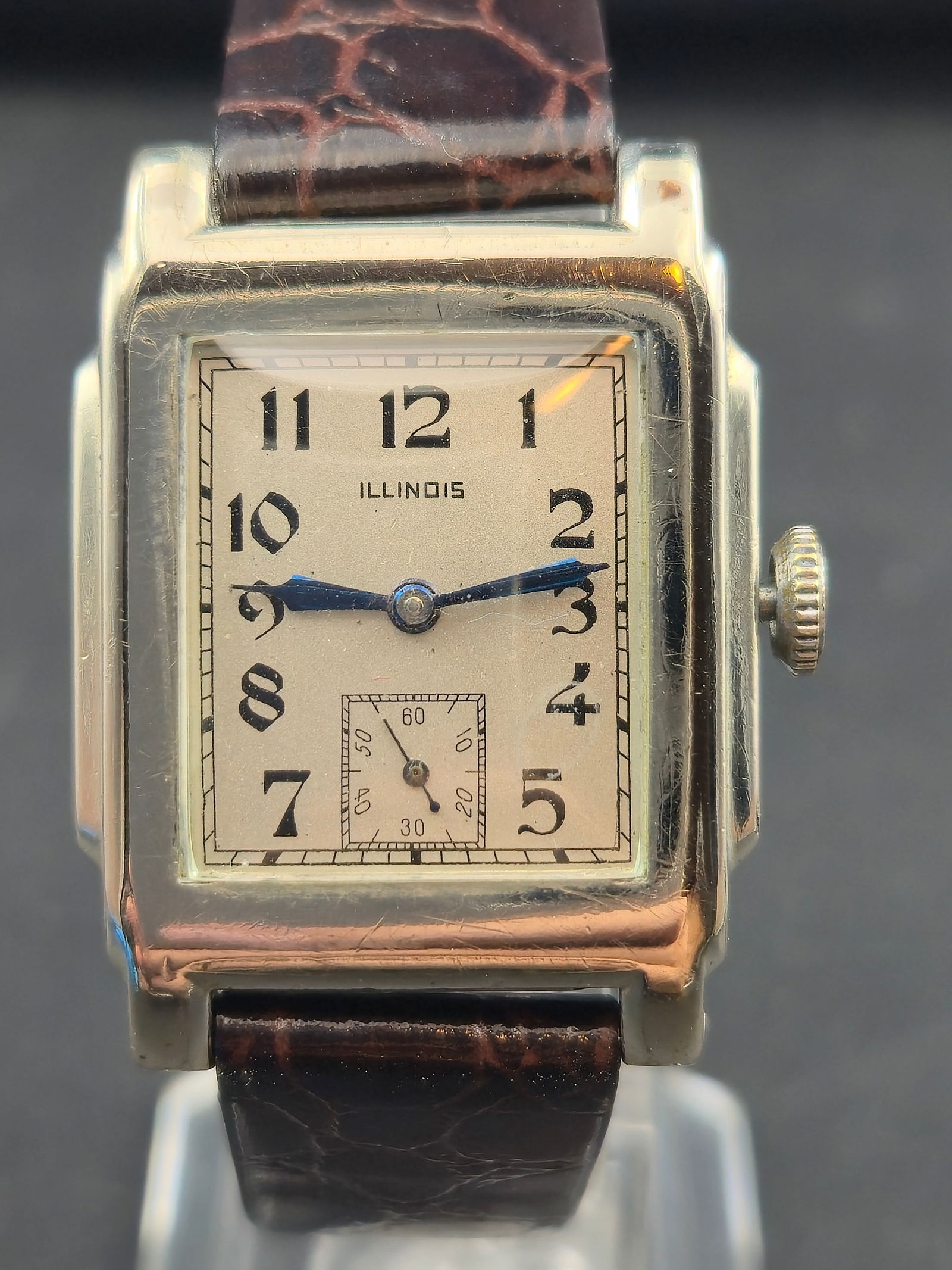 1930s Illinois 14K White Gold-Filled “Tank” Dress Watch 27mm Art Deco – Running – Ref (1 of 10)