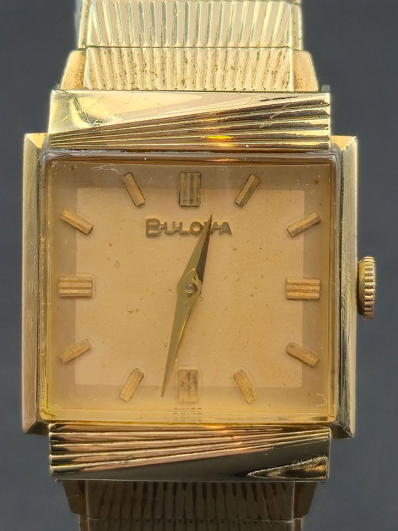 1965 Bulova Square 10K Rolled Gold Plate Watch 24mm Case 7BPP Movement GF Top Band Runs Vintage (1 of 9)