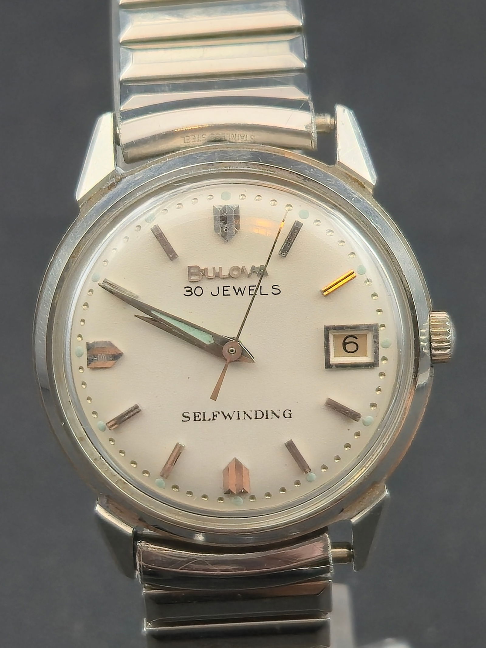 1960s Bulova 30 Jewel Selfwinding 32mm Stainless Steel Watch Polished Crystal Runs Vintage USA (1 of 11)