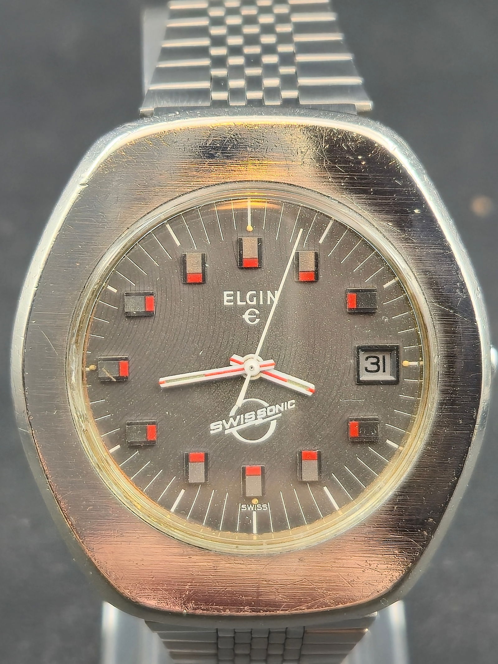 1970s Elgin Swissonic “Tuning Fork Style” 41mm Stainless Steel Watch Running (1 of 8)