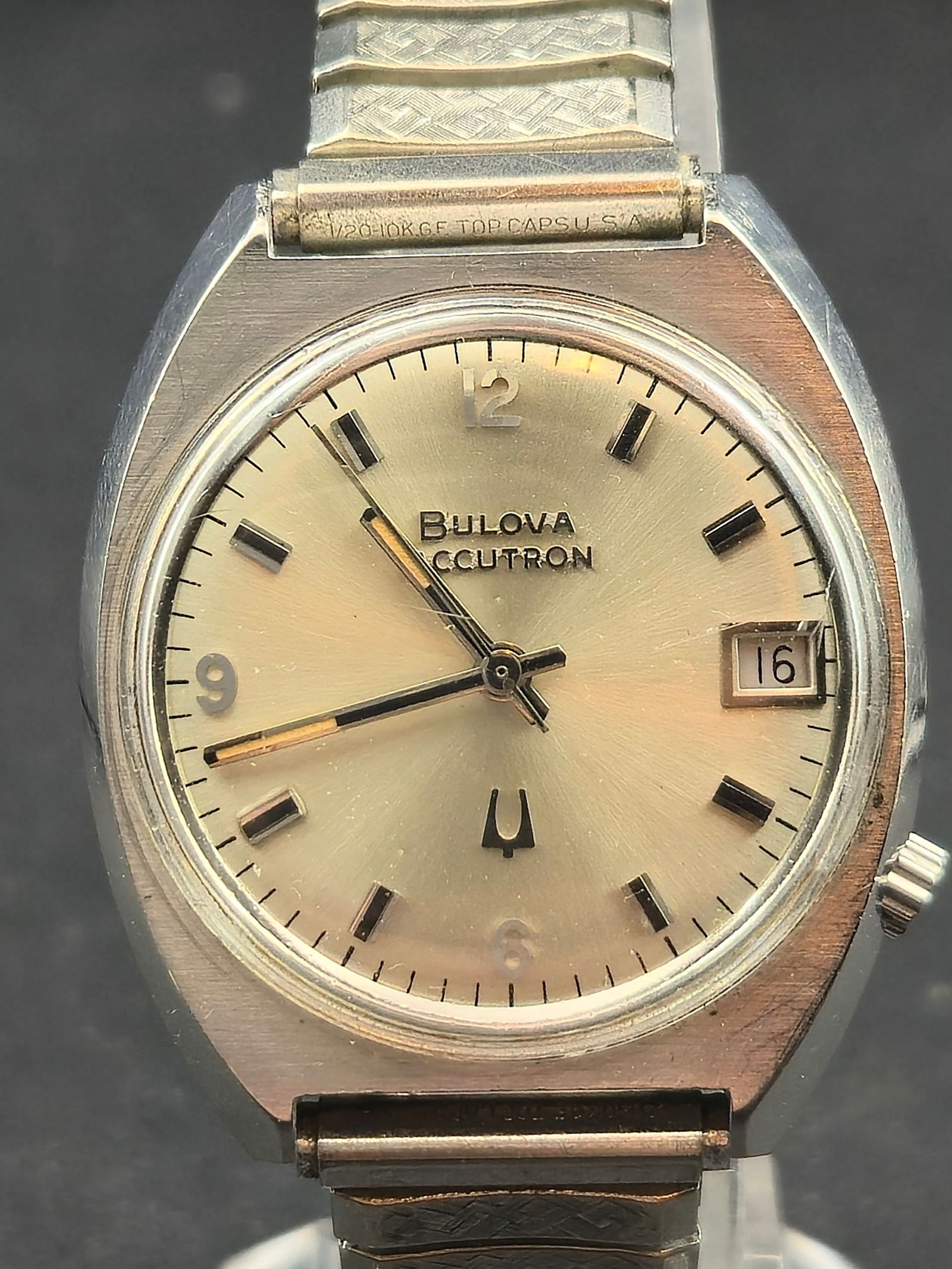 1973 Bulova Accutron 2181 Stainless 35mm Date Model w/ White GF Band (1 of 12)