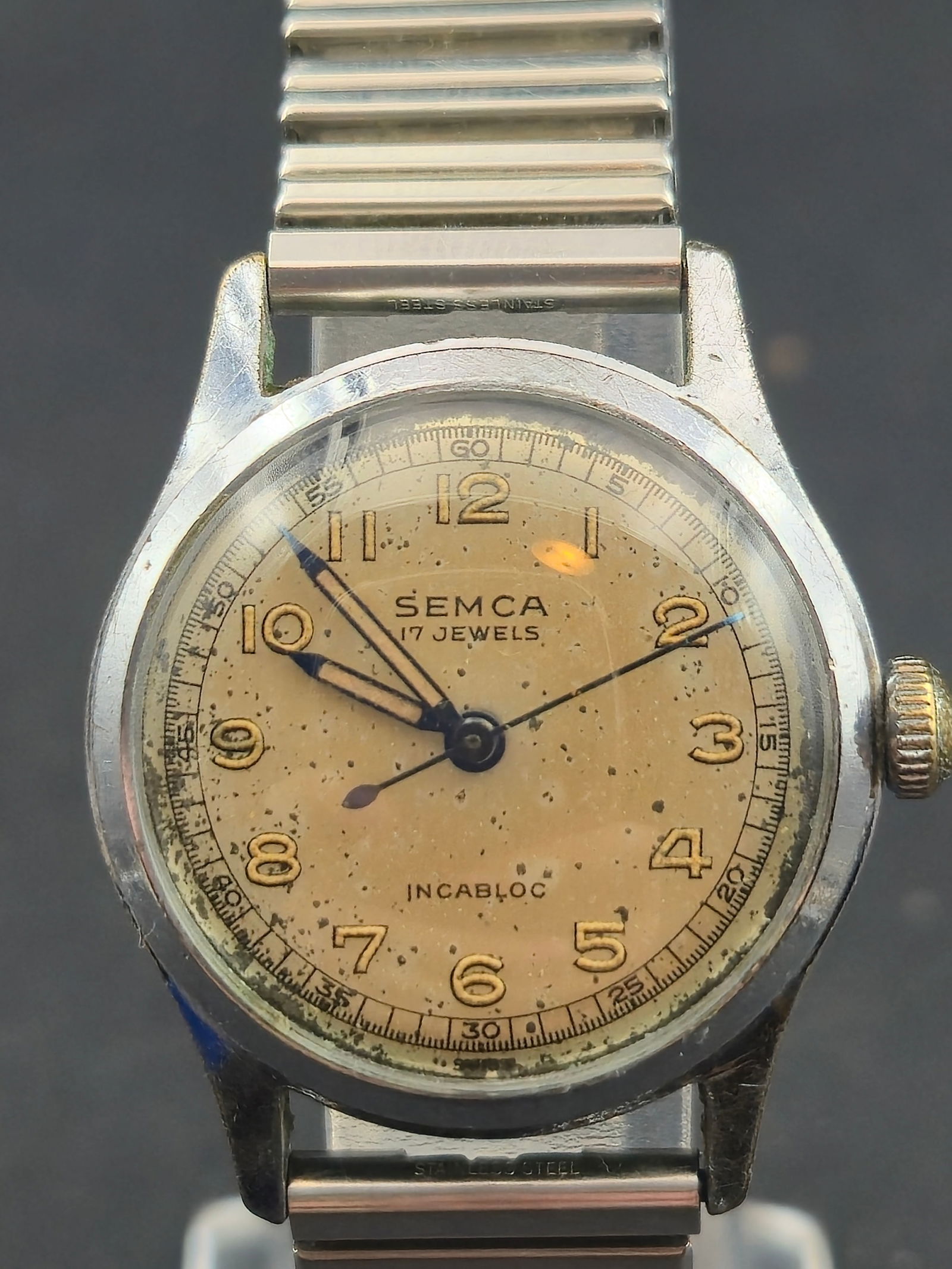 1950s Semca 29mm Stainless Steel Military-Style Dial Incabloc 17J Manual Wind Watch – Running (1 of 10)