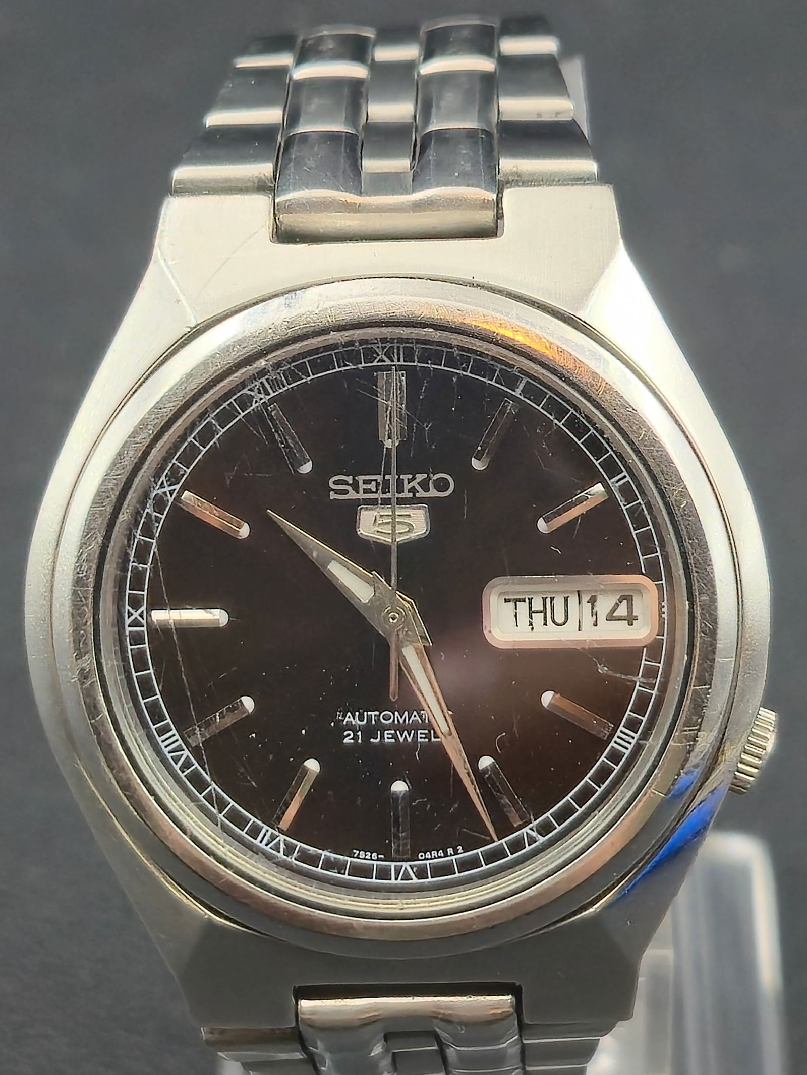 1976 Seiko 5 7826-0110 36mm Automatic Brown Dial Exhibition Back Vintage Watch Running (1 of 9)