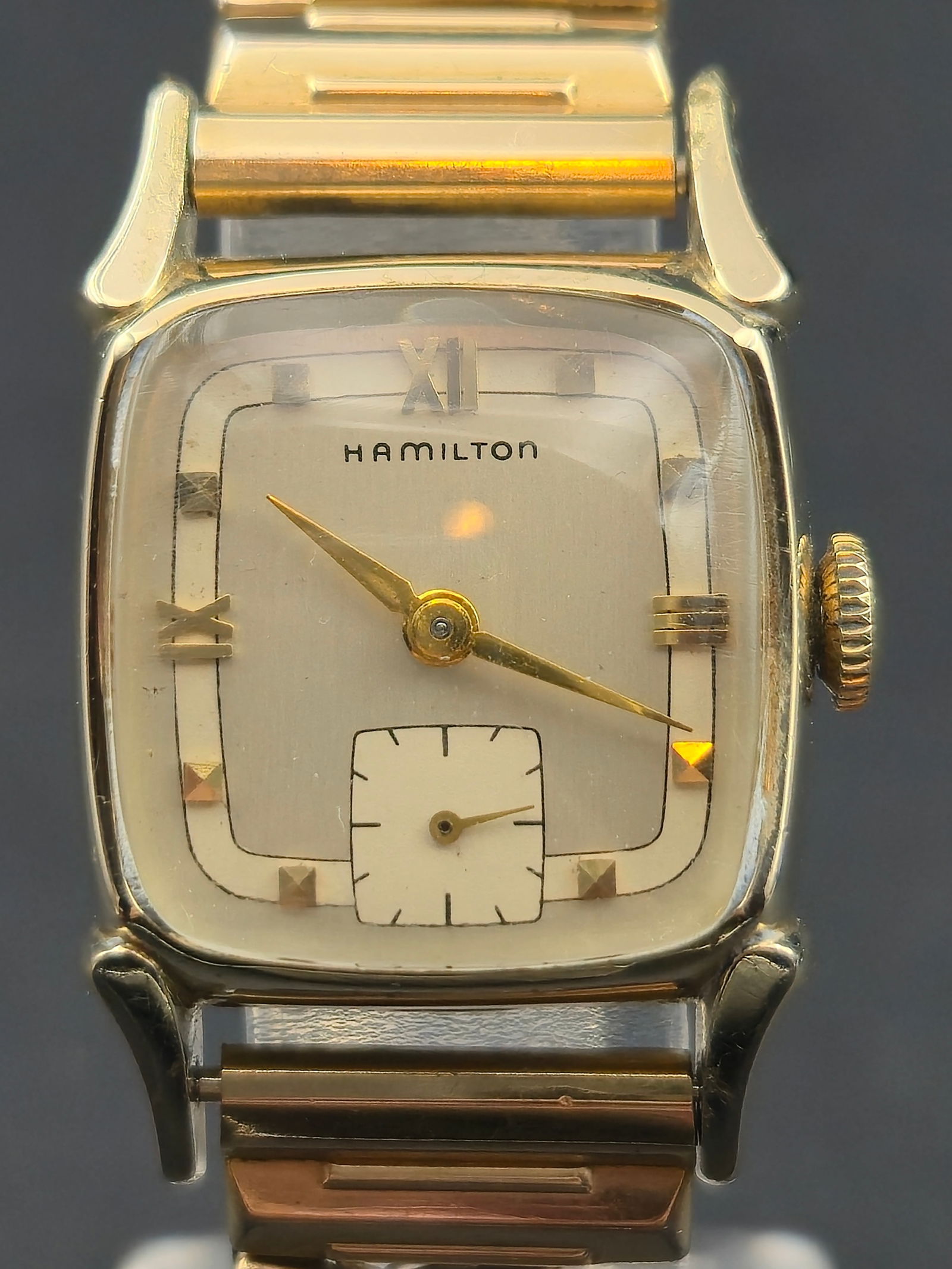 1954 Hamilton Leslie 10K GF 24mm Vintage Tank Watch w/ GF Bracelet Running (1 of 12)
