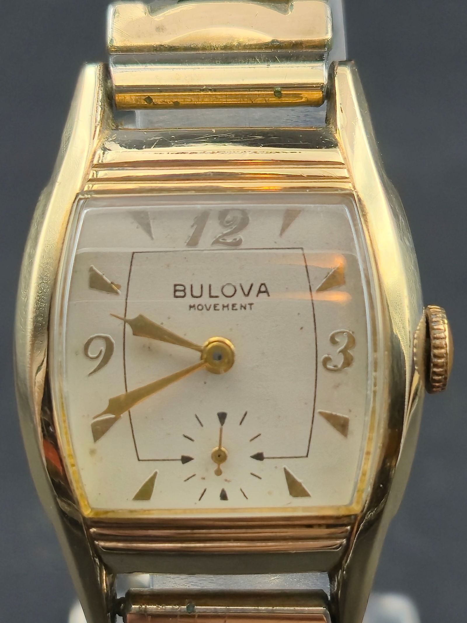 1950s Bulova 10K GF Tank 26 mm 15J “President Style” with Original Box & G/F Band (1 of 13)