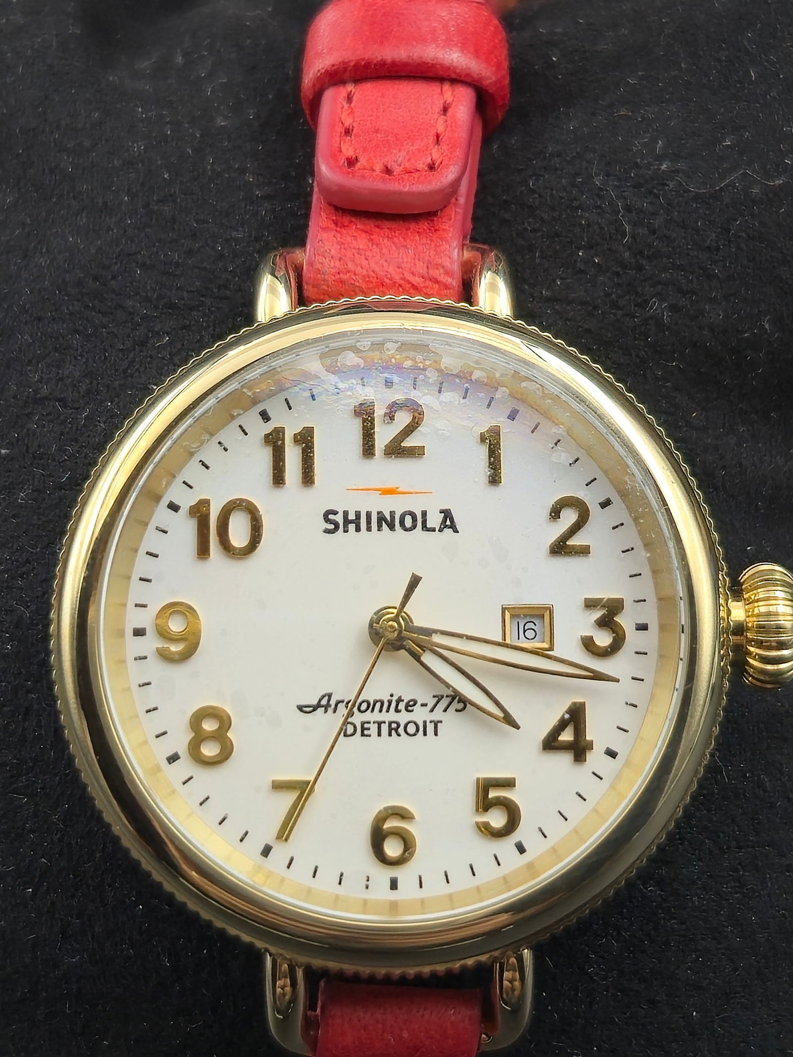 Shinola Runwell 20 Gold-Tone 36mm Argonite 771 Quartz Full Set Red Leather Strap Detroit Built (1 of 12)