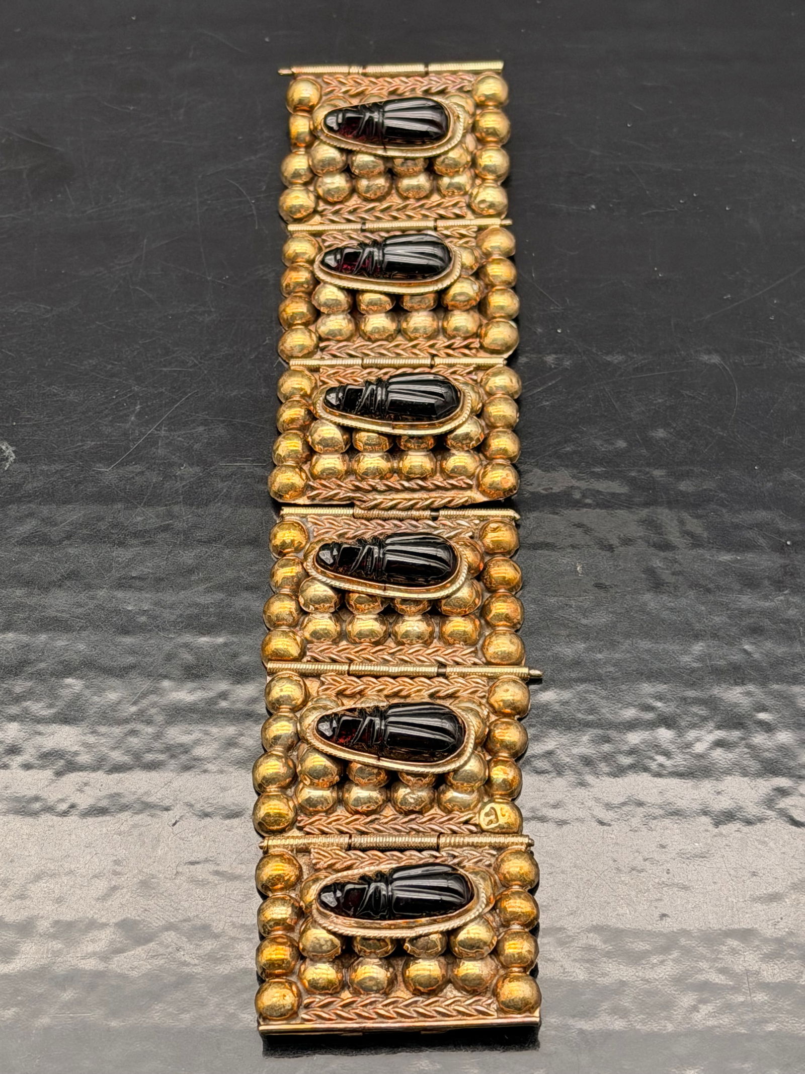 Vintage Mexican Brass & Copper Bracelet w/ Carved Black Faces – 75g (1 of 5)