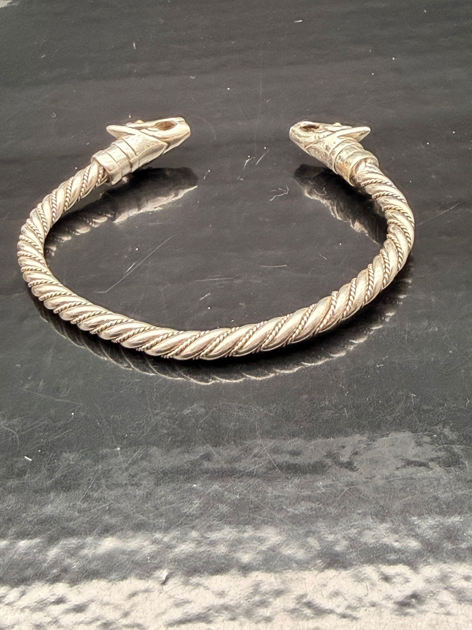 Sterling Silver Viking Dragon Head Bracelet – 53g (1 of 6)
