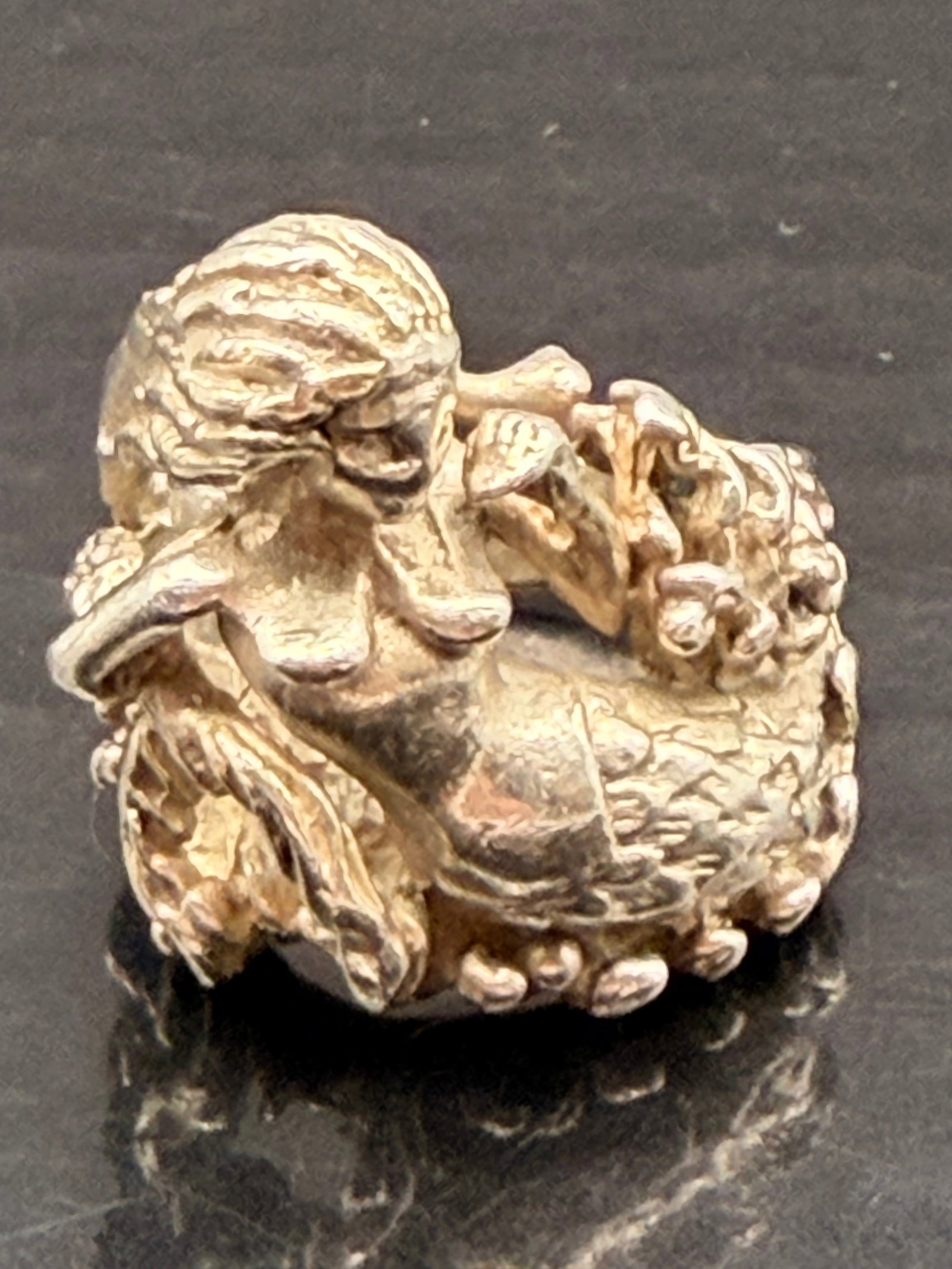 Sterling Silver 925 Heavy Mermaid Ring – 22g: Beautiful vintage sterling silver (marked STERLING) ring featuring a detailed mermaid figure wrapped around the band.