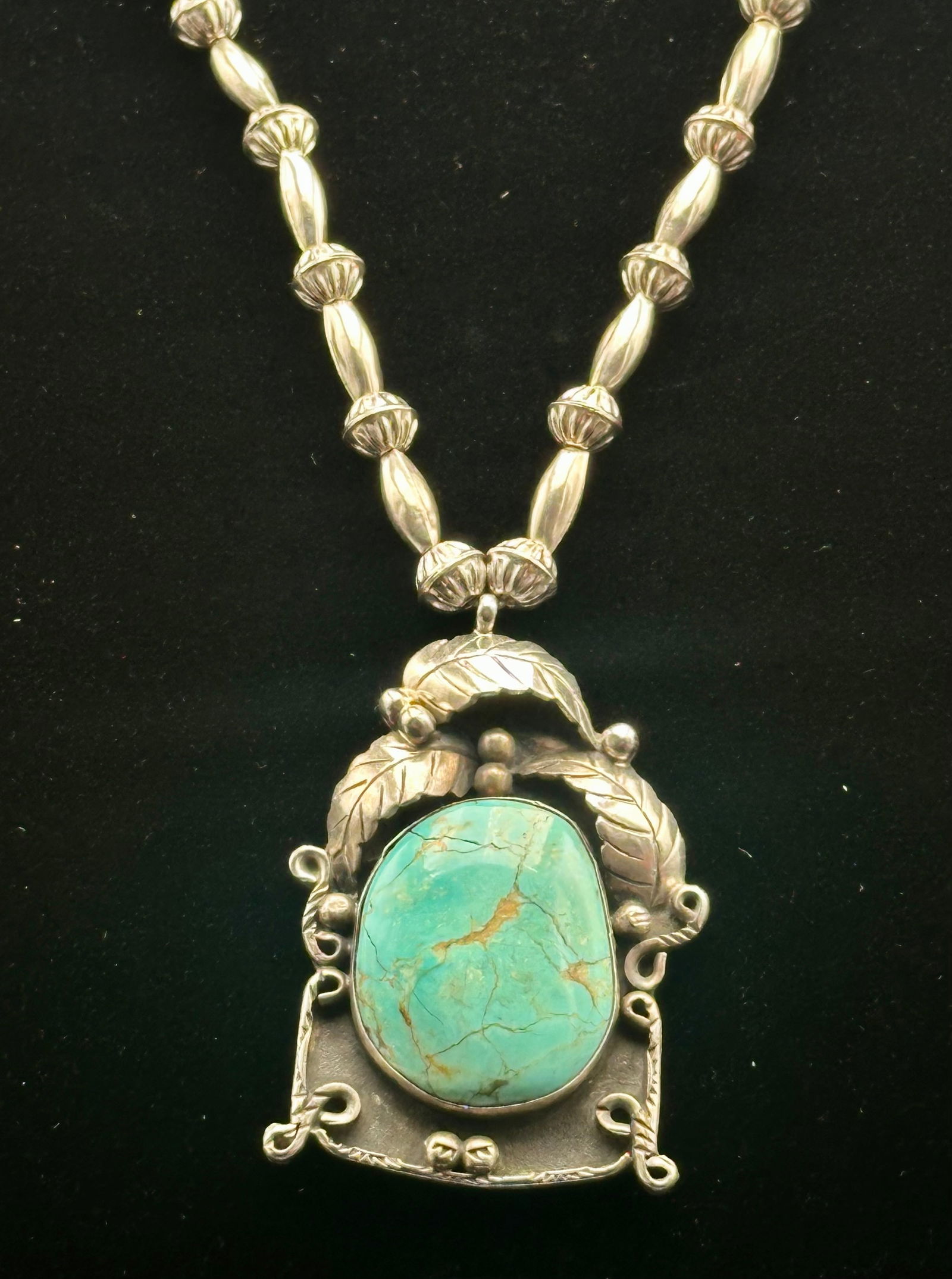 Native Sterling Silver Turquoise Necklace – 68g – Hand Signed (1 of 11)
