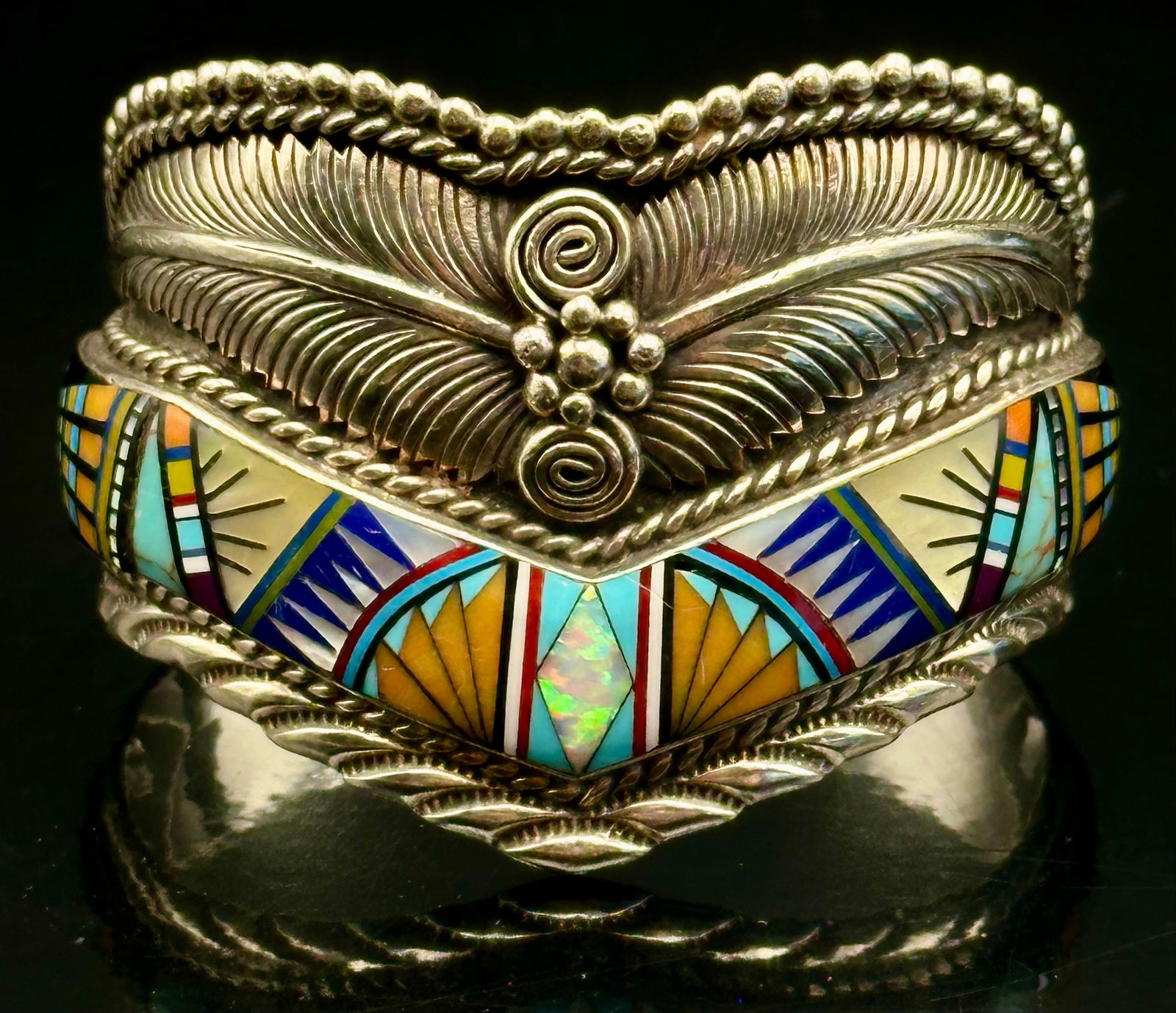 Sterling Navajo Multi-Stone Inlay Cuff – 66g, Signed Sterling (1 of 12)