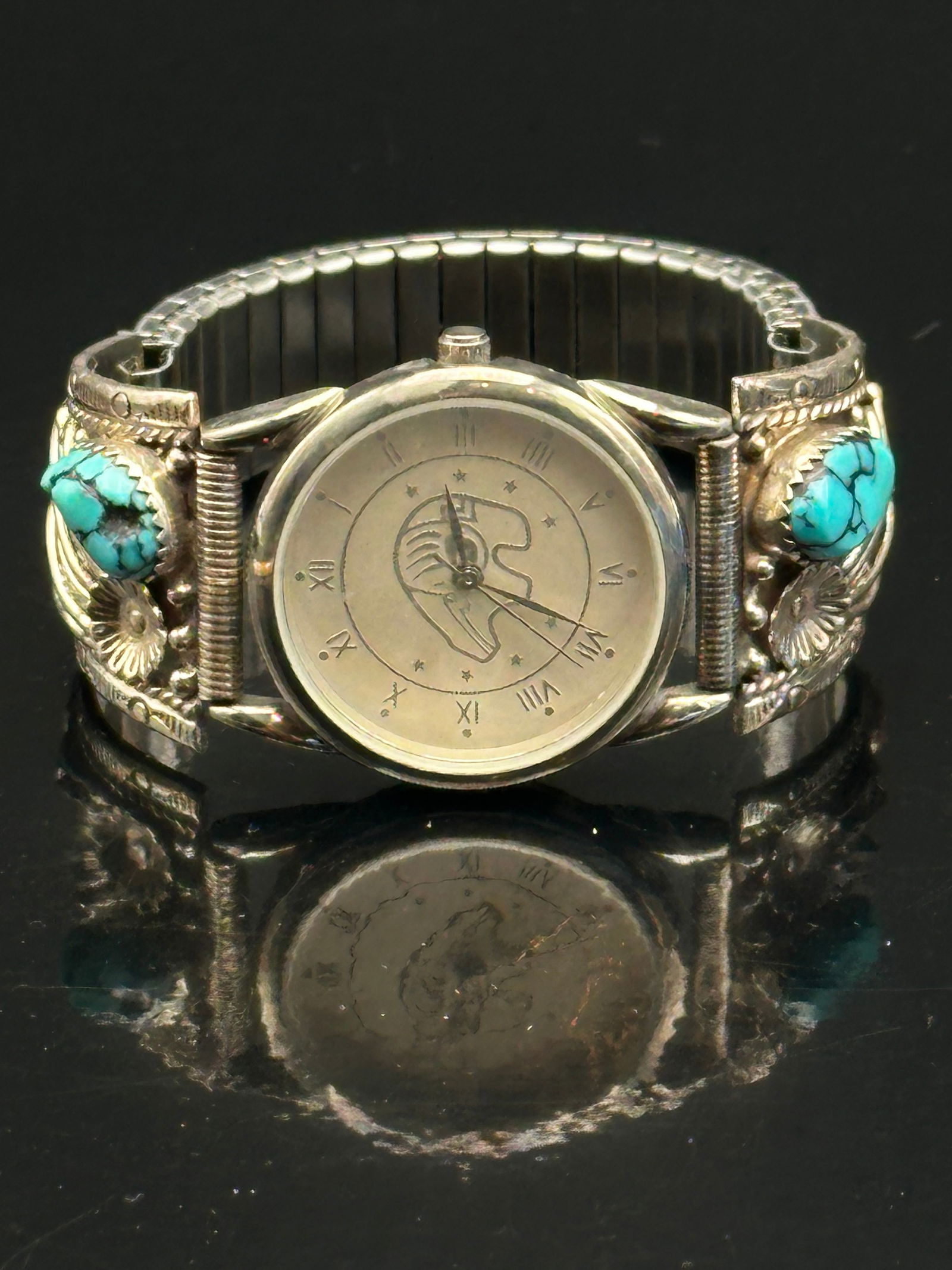 Sterling Navajo Turquoise & Coral Watch Tips – 52g, Signed Sterling (1 of 10)