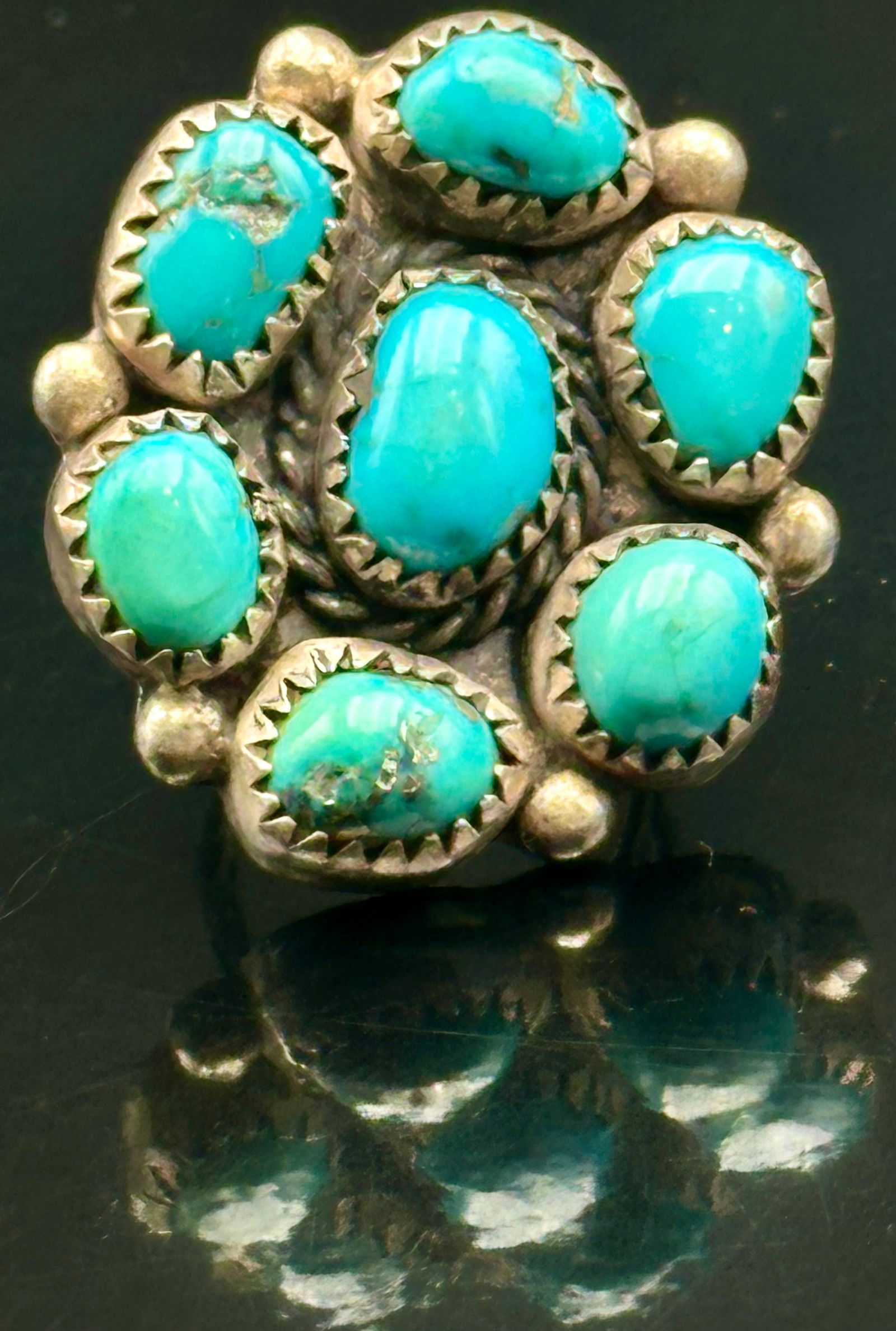Vintage Sterling Turquoise Cluster Ring – Size 8, 19g (1 of 7)