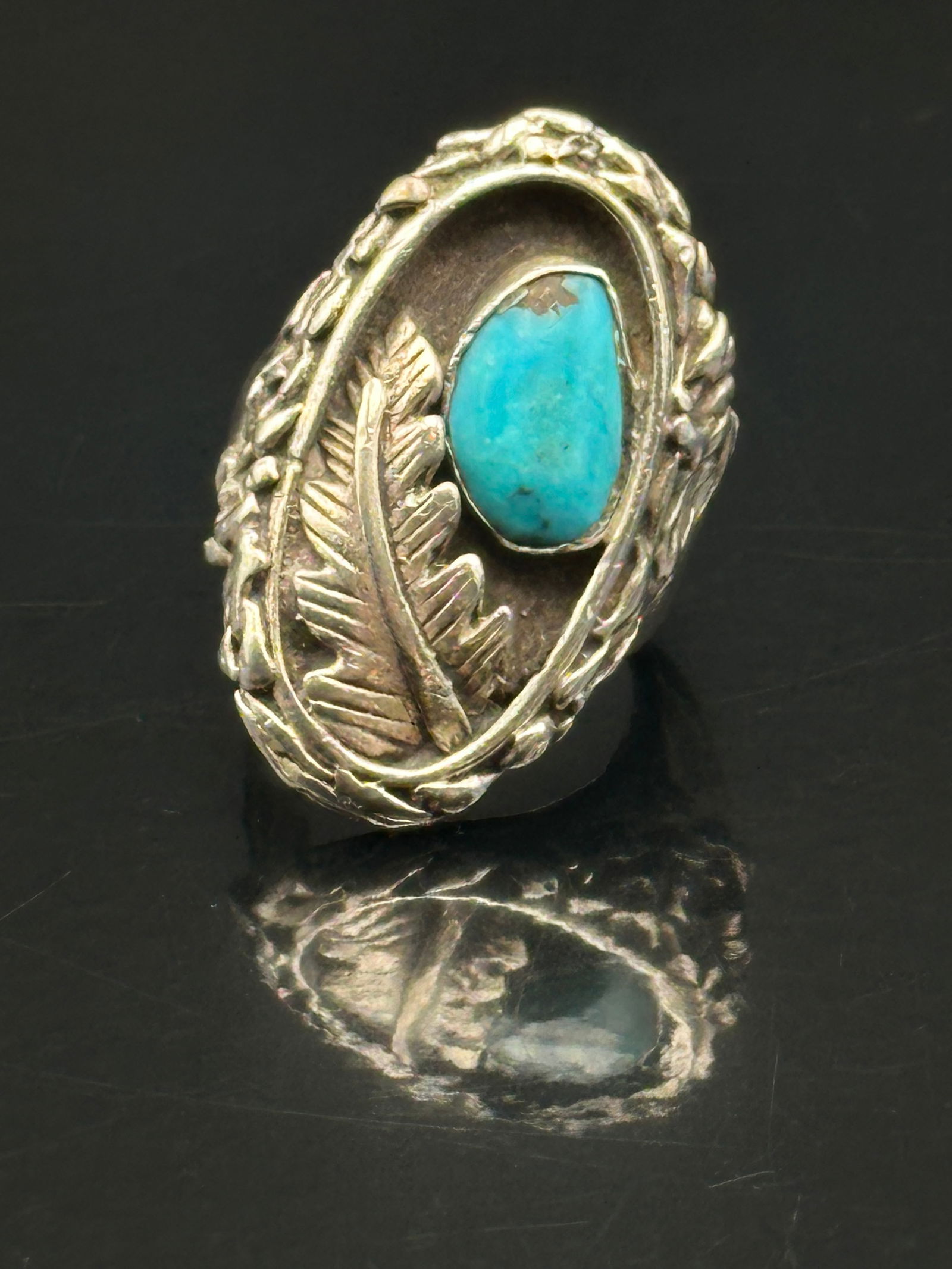 Vintage Sterling Turquoise Feather Ring – Size 10.5, 24g (1 of 6)