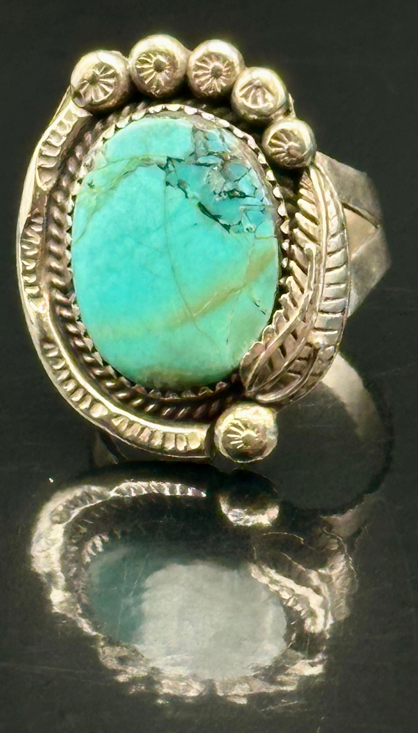 Vintage Sterling Turquoise Oval Ring – Size 11.5, 14g (1 of 7)