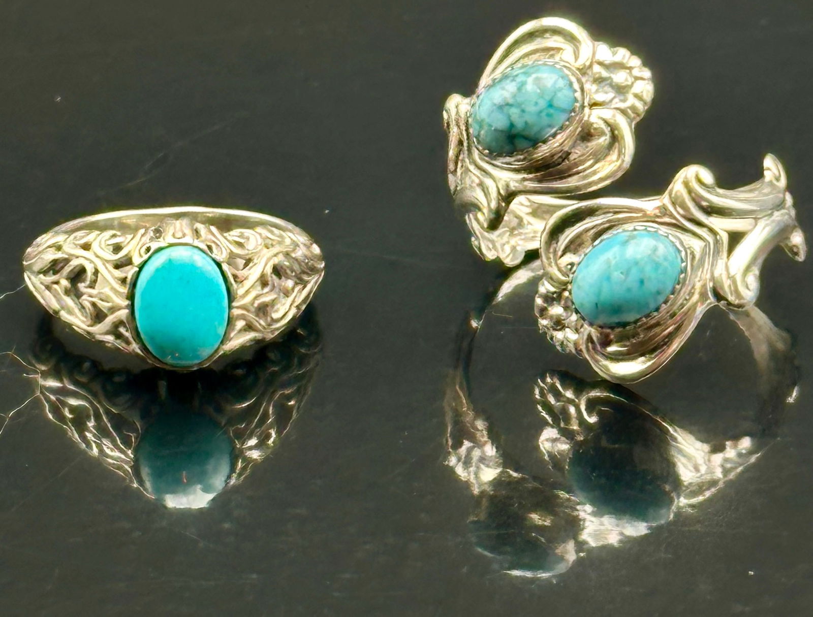 Pair of Sterling Silver Turquoise Rings – 7g Total – Signed & Hallmarked (1 of 11)