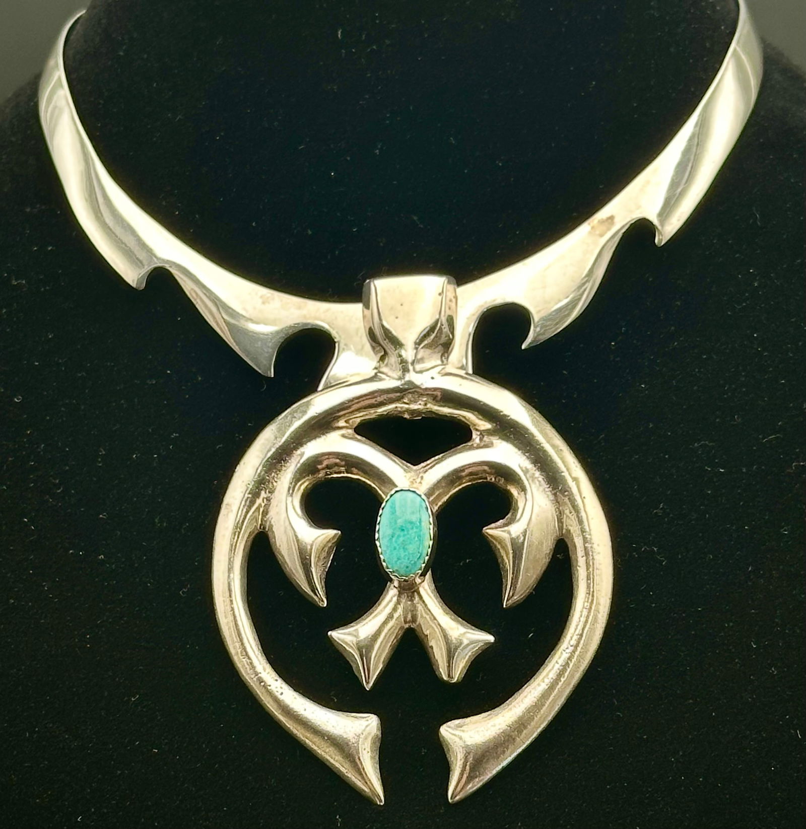 Heavy Sterling Silver Naja Necklace w/ Turquoise – 90g (1 of 11)