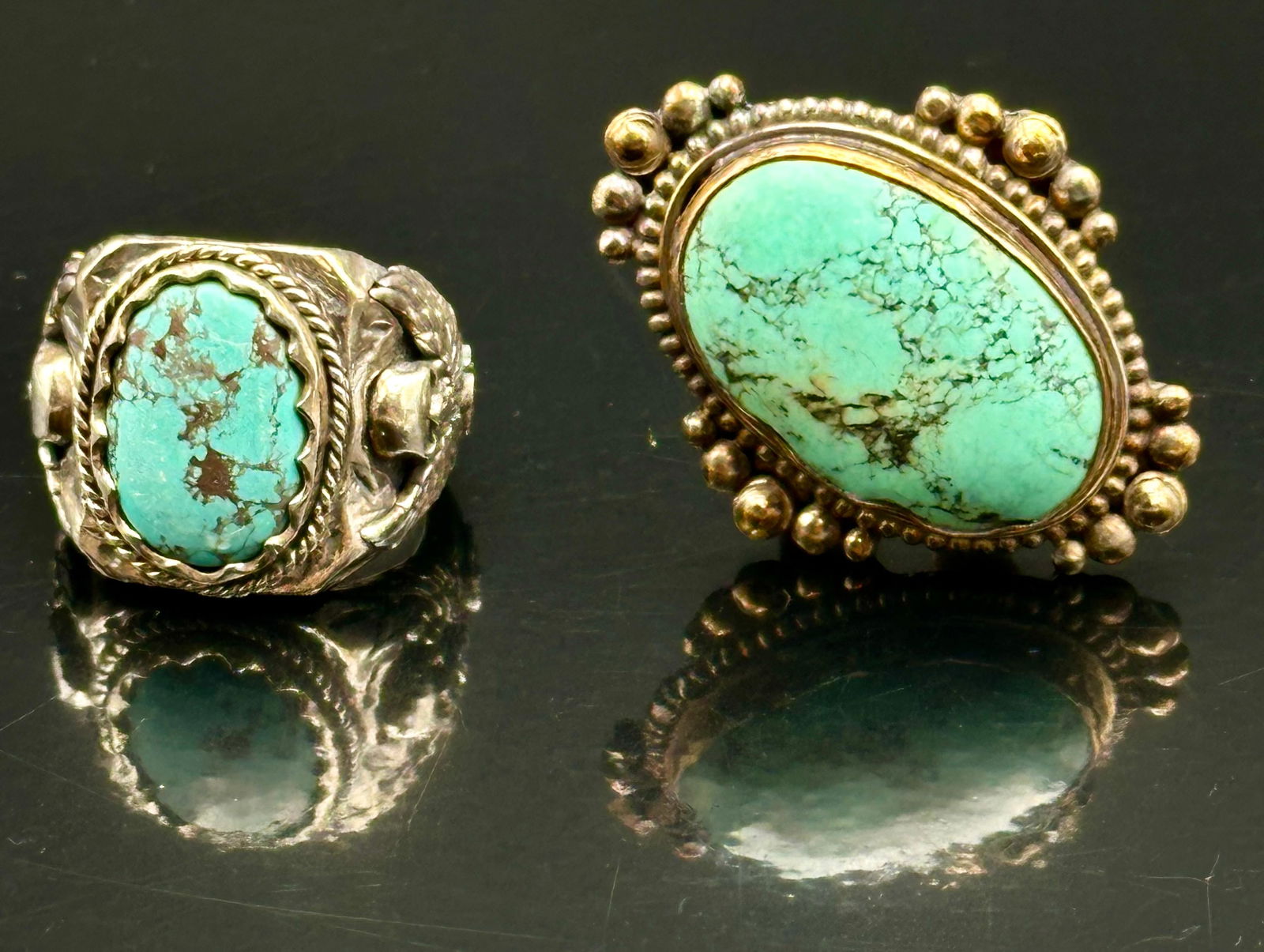 Lot of 2 Vintage Turquoise Rings – Sterling & Mixed Metal – 50g (1 of 11)