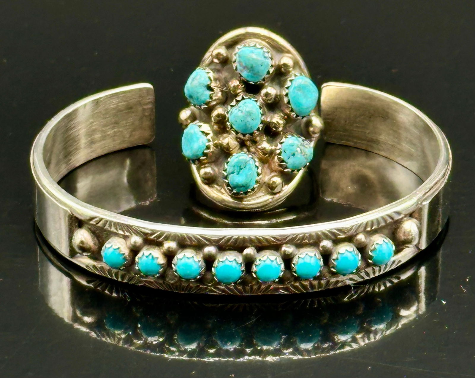 Navajo Sterling Turquoise Bracelet & Ring Set – 27g (1 of 11)