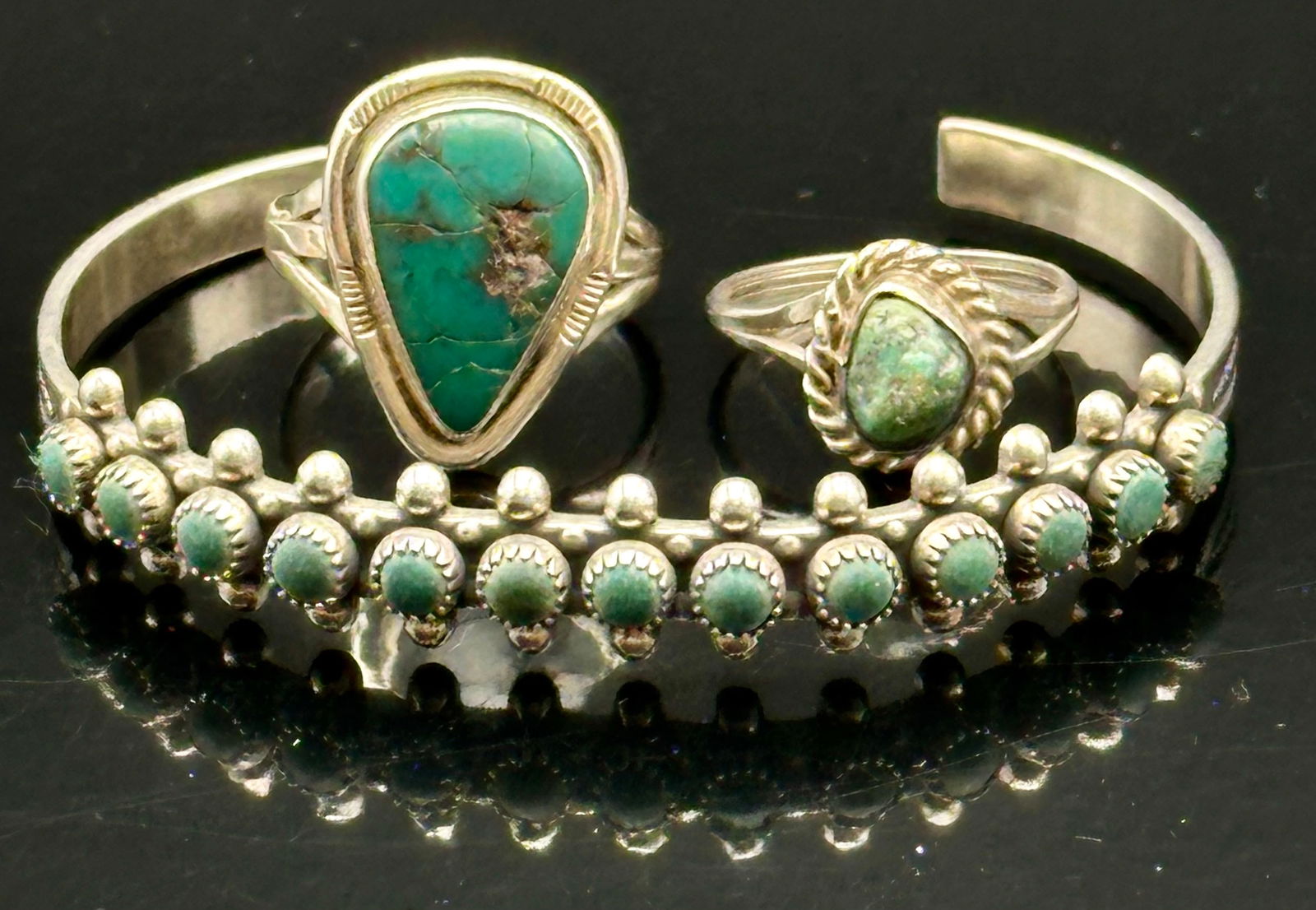 Navajo Sterling Turquoise Bracelet & Ring Set – 20g (1 of 17)