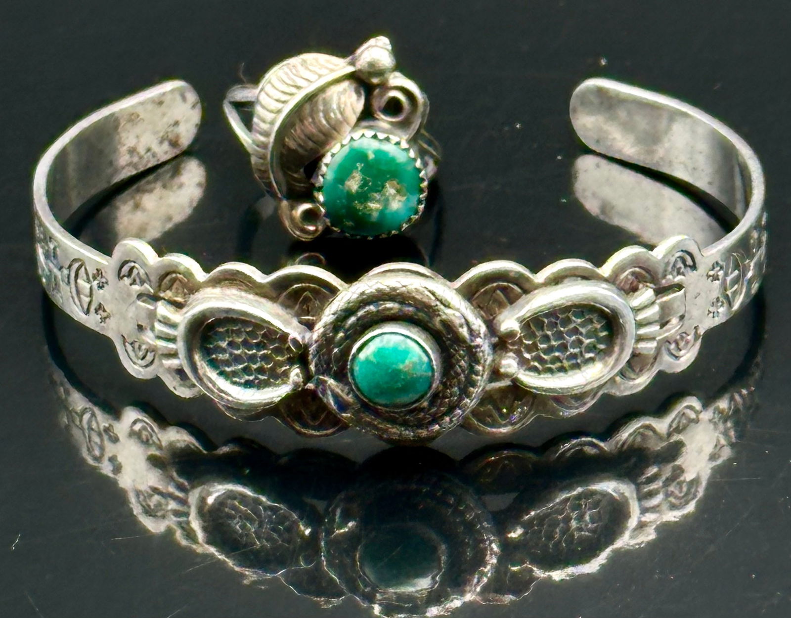 Navajo Sterling Turquoise Cuff & Ring Set – 16g (1 of 9)