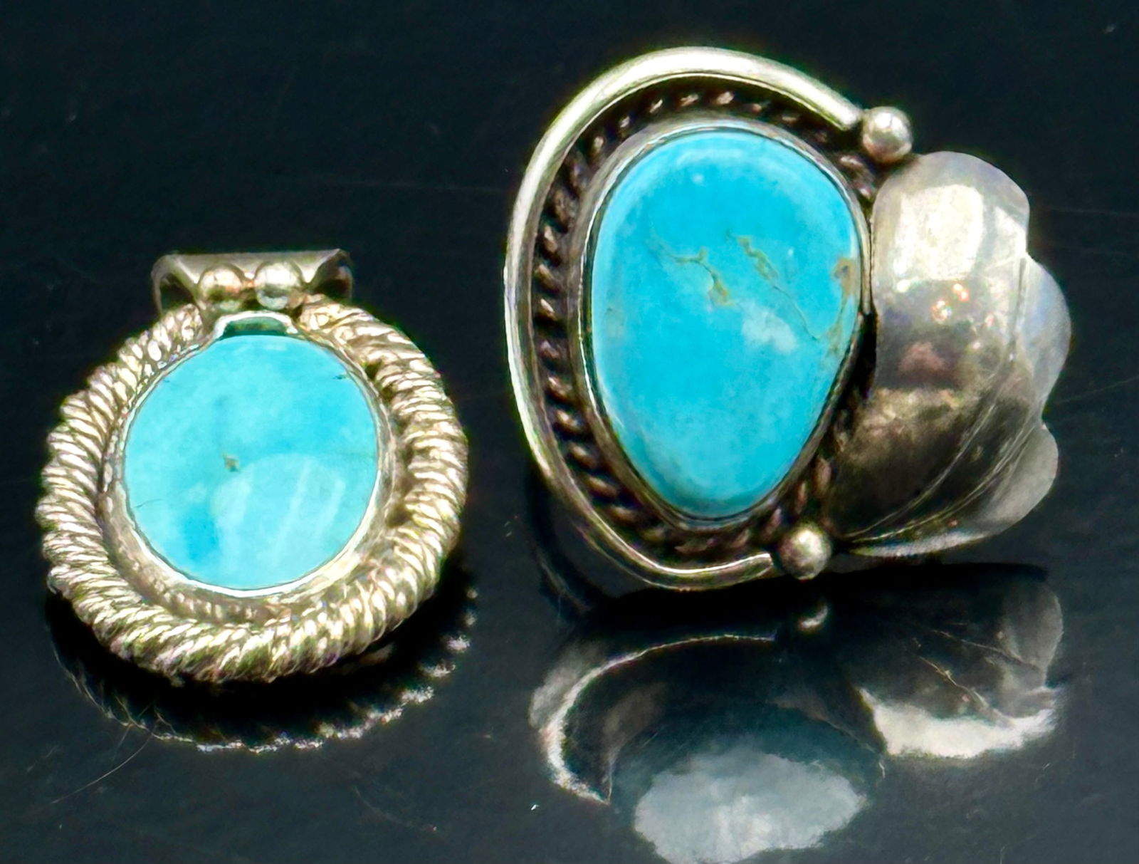 Vintage Navajo Sterling Turquoise Pendant & Ring Set, 19g (1 of 11)