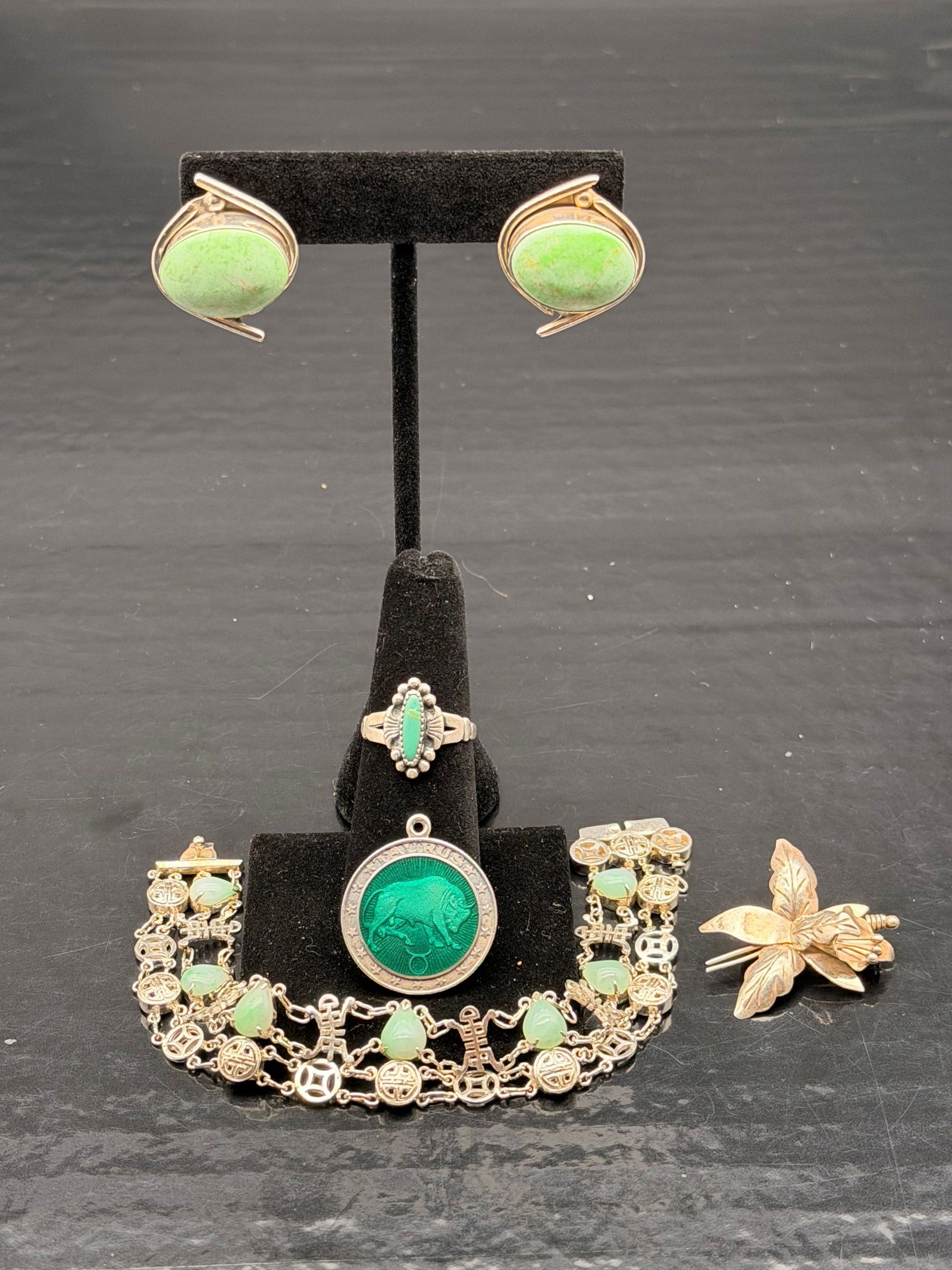 Vintage Sterling Silver Green Stone Jewelry Lot – 42g Total (1 of 13)