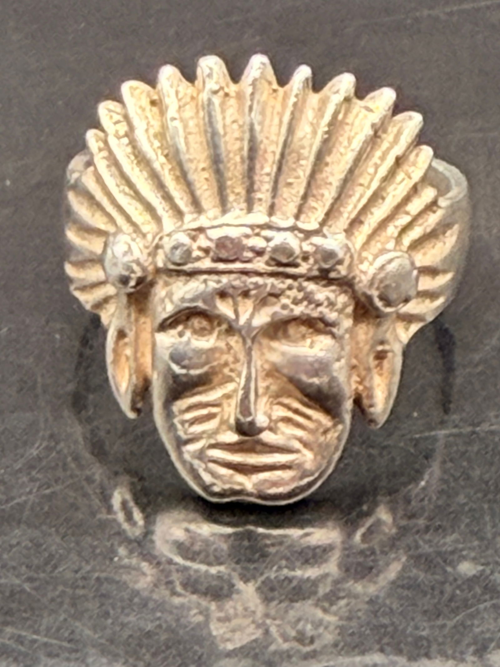 Vintage Sterling Silver Hand Made Indian Chief Head Ring 0g (1 of 5)