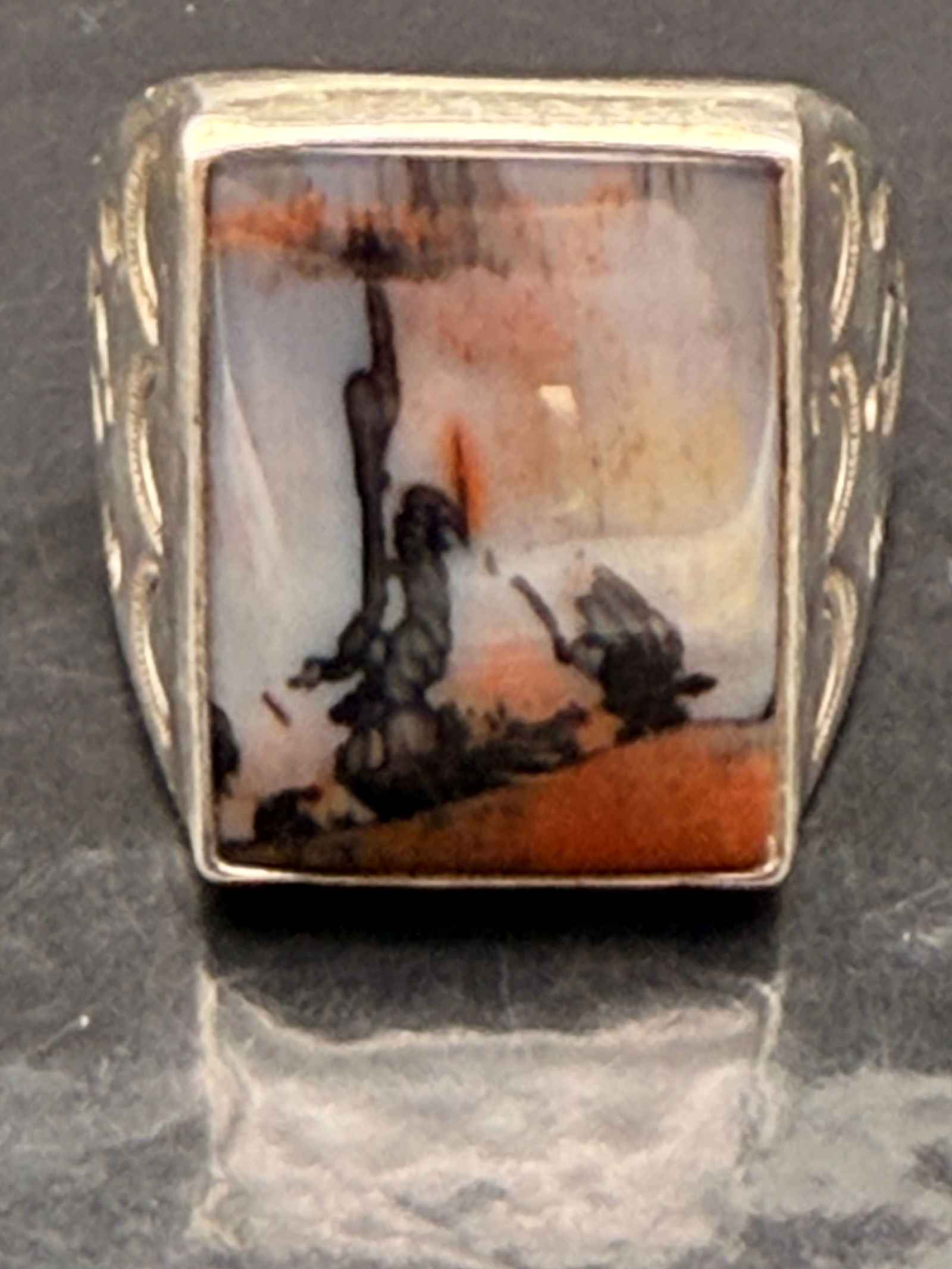 Vintage 925 Sterling Silver Scenic Picture Stone Ring – 22g (1 of 5)