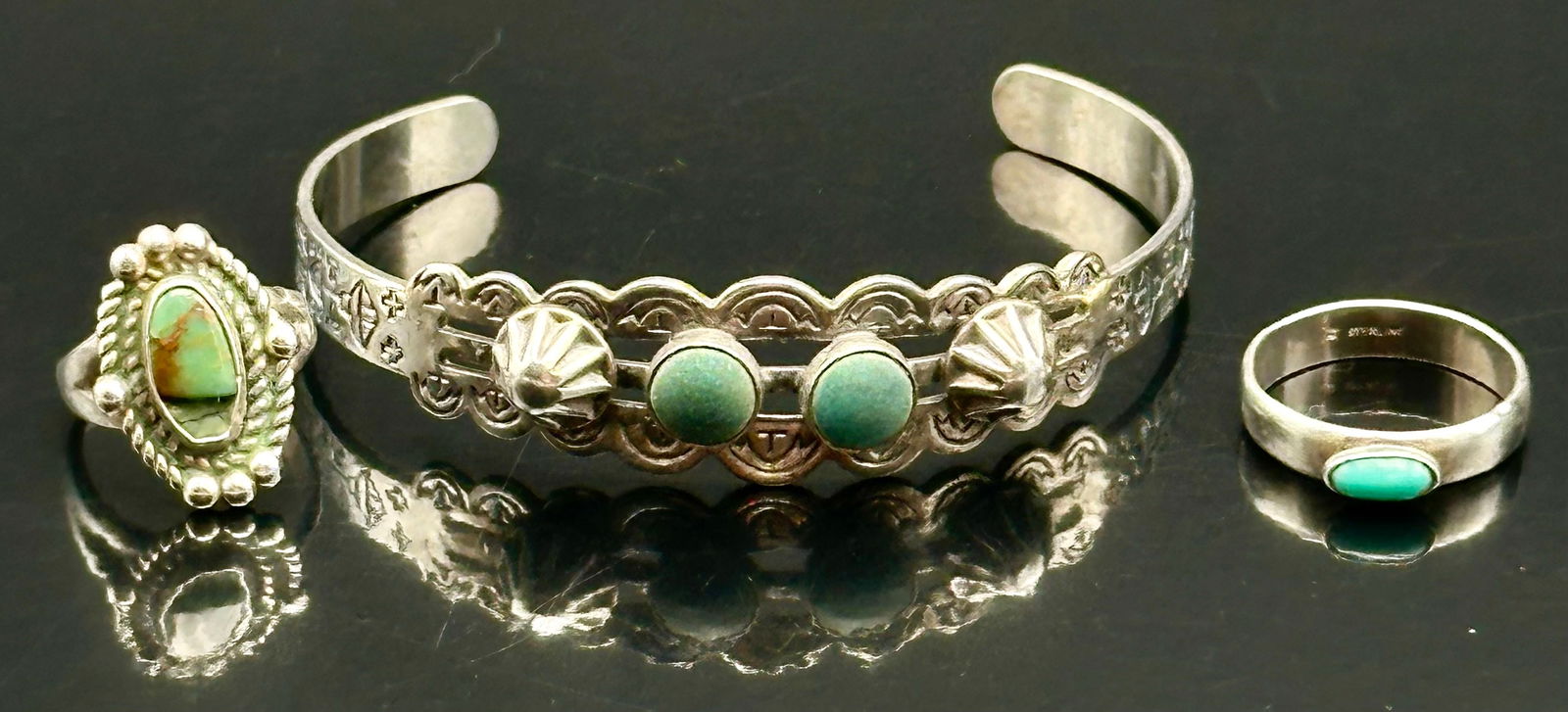 Sterling Turquoise Cuff + 2 Sterling Turquoise Rings Lot – 17g (1 of 12)