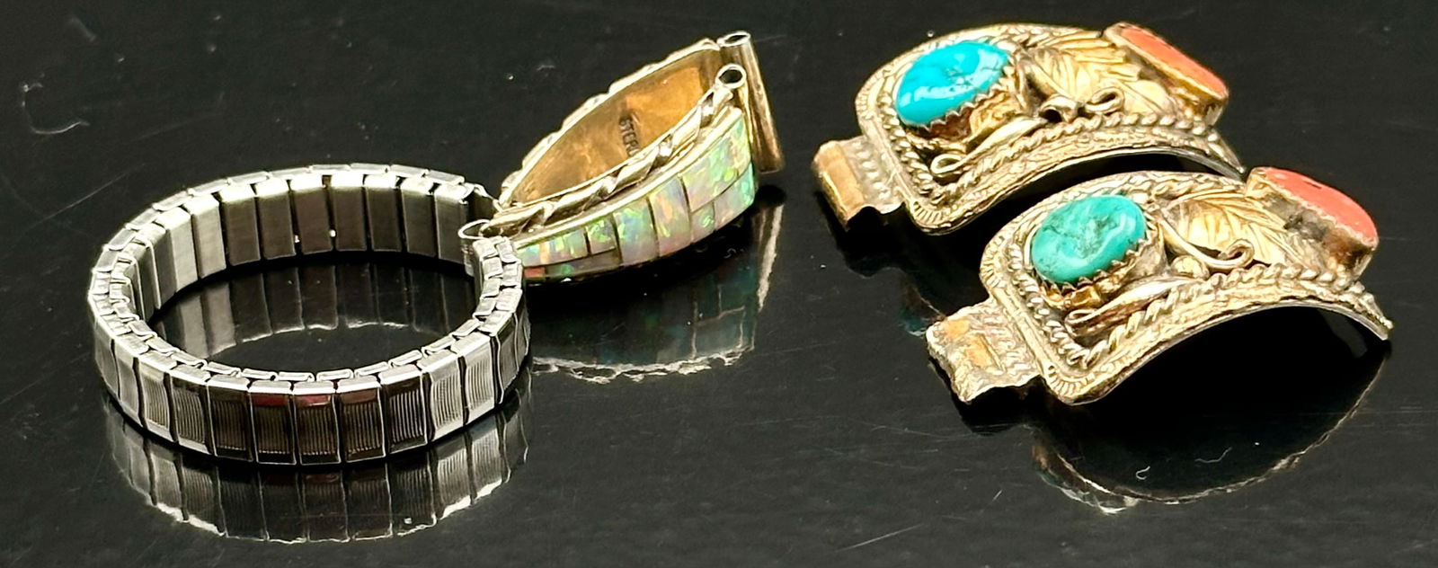 Sterling PLATERO Turquoise & Coral Watch Tips + Inlay Band Lot – 26g (1 of 8)