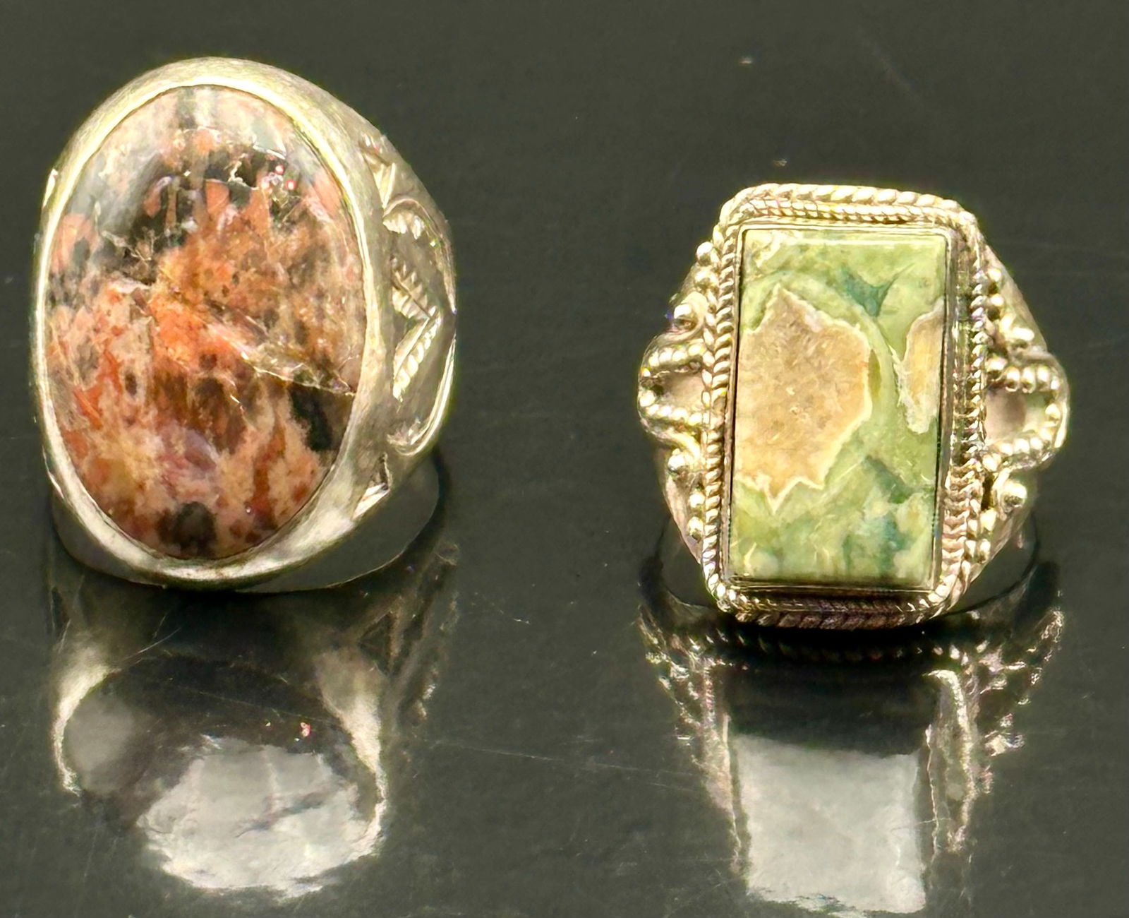 2 Sterling Agate/Jasper Rings Lot – 31g (Bell Trading Post & 925) (1 of 11)