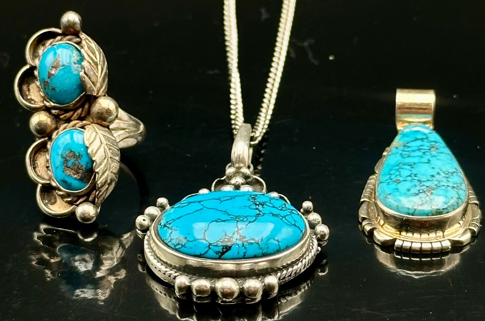 Sterling Turquoise Necklace & Pendants Lot + Ring – 36g (1 of 13)