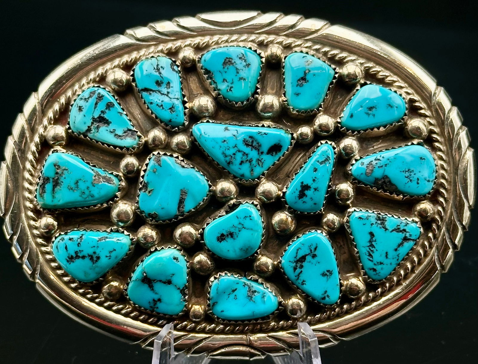 Vintage Sterling Turquoise Cluster Belt Buckle – 83g (1 of 7)