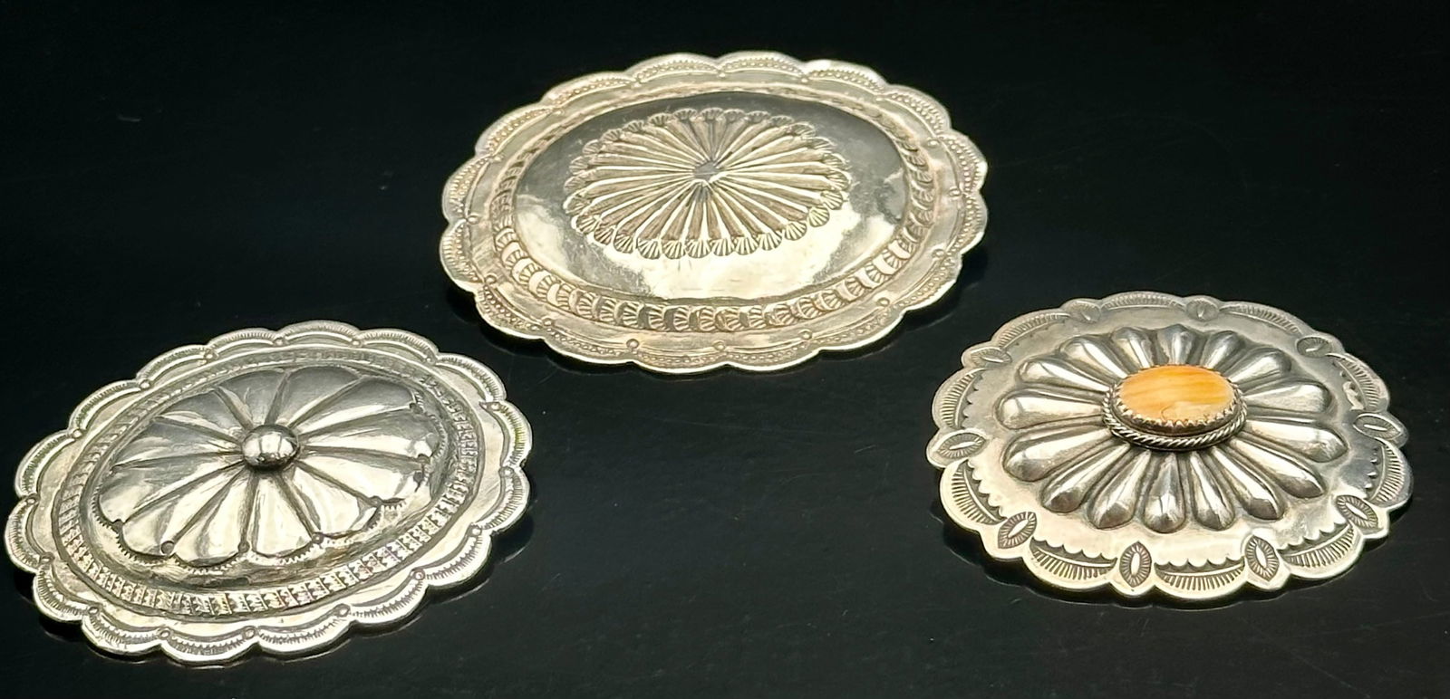 Lot of 3 Sterling Silver Concho Brooch Pins – Navajo Style – 63g (1 of 7)