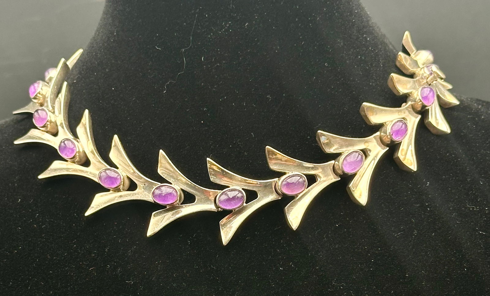 Vintage Taxco Mexico Sterling Silver & Amethyst Link Necklace – 189g (1 of 10)