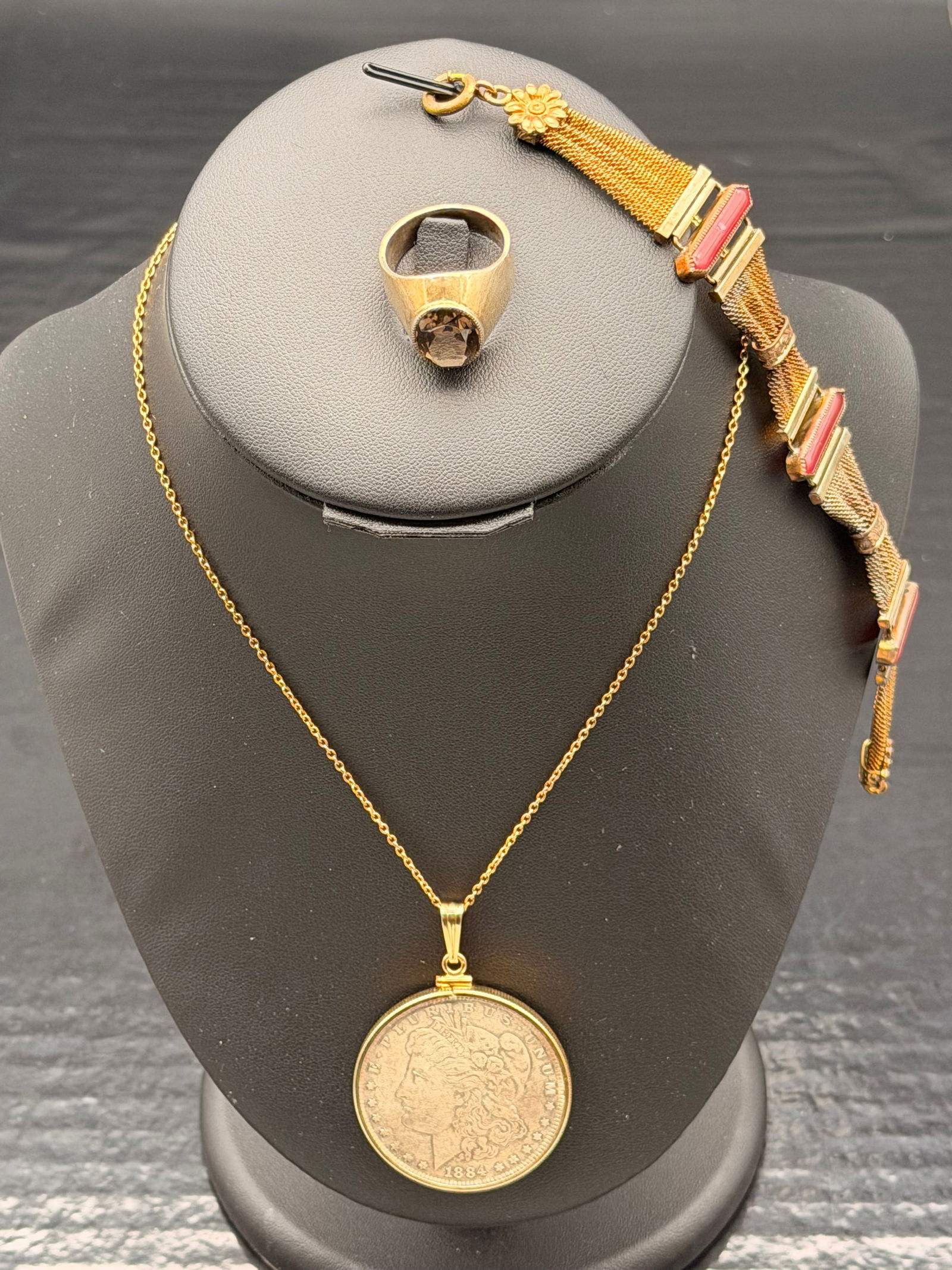 925 Gold-Plated Sterling Jewelry Lot – Coin Pendant, Ring & Vintage Bracelet – 58g (1 of 13)