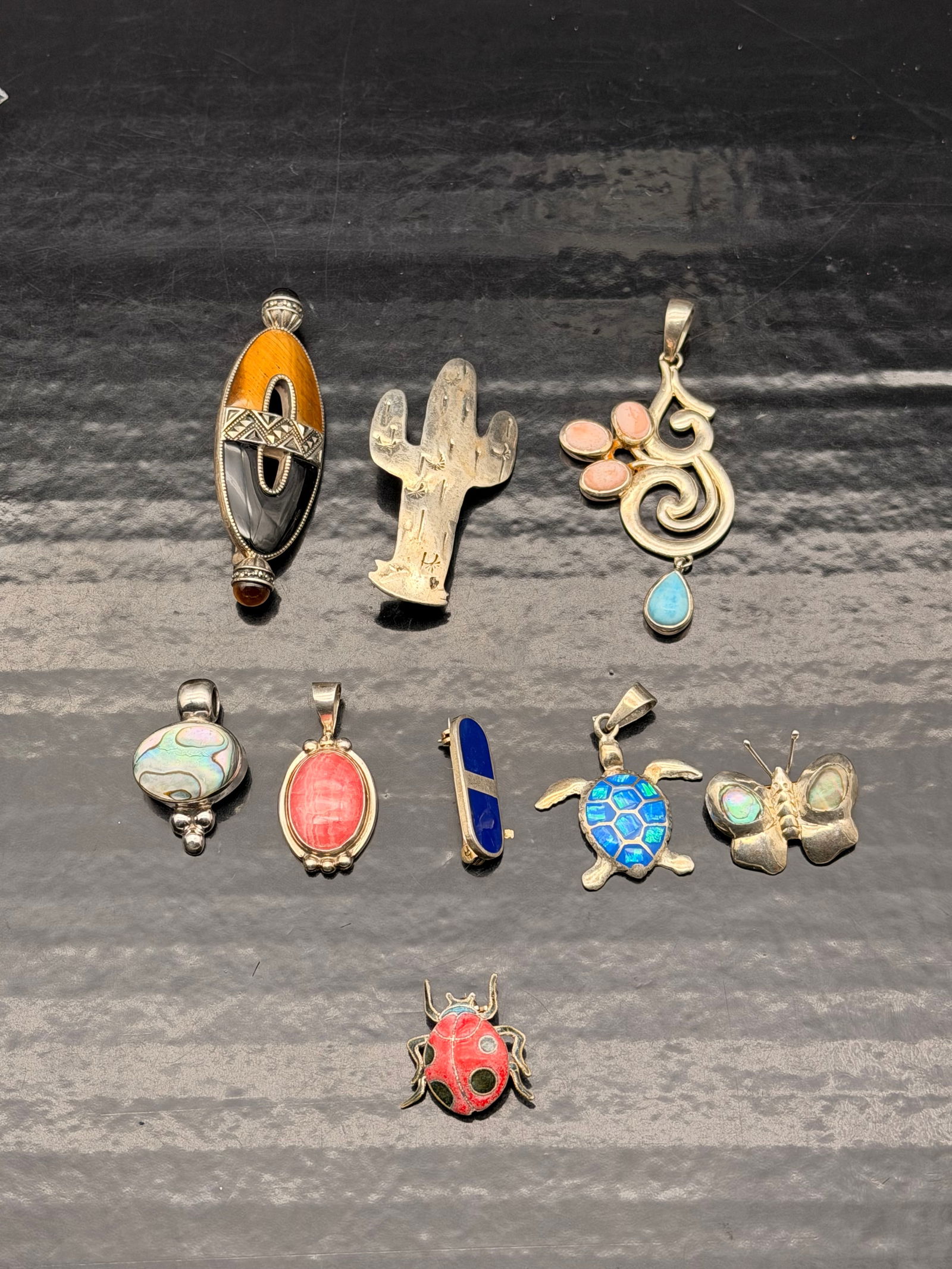 925 Sterling Silver Pendant Lot – Gemstone, Inlay & Artisan Designs – 59g (1 of 3)