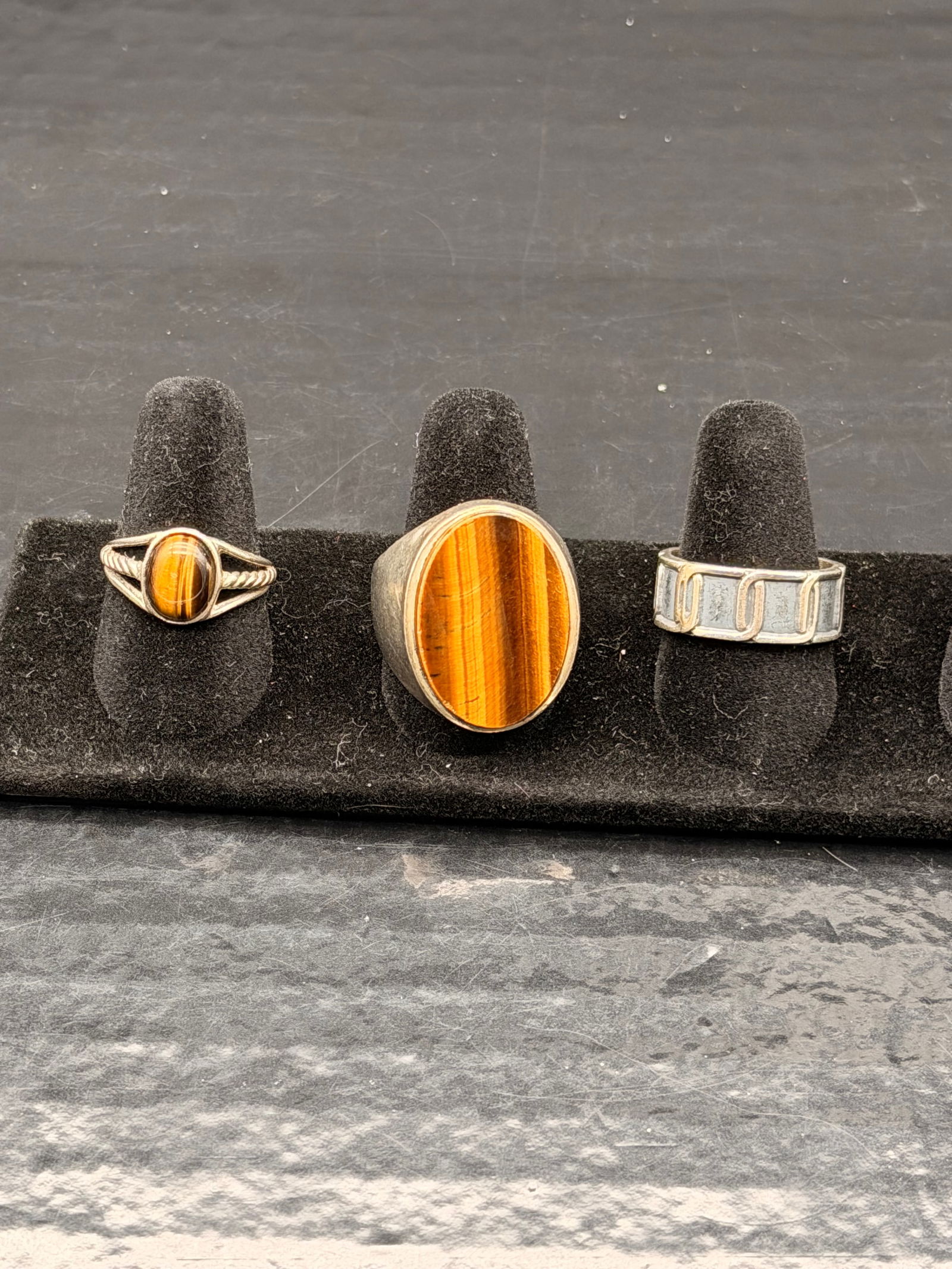 Lot of 3 Sterling Silver Rings – Tiger’s Eye & Modern Band – 24g (1 of 11)