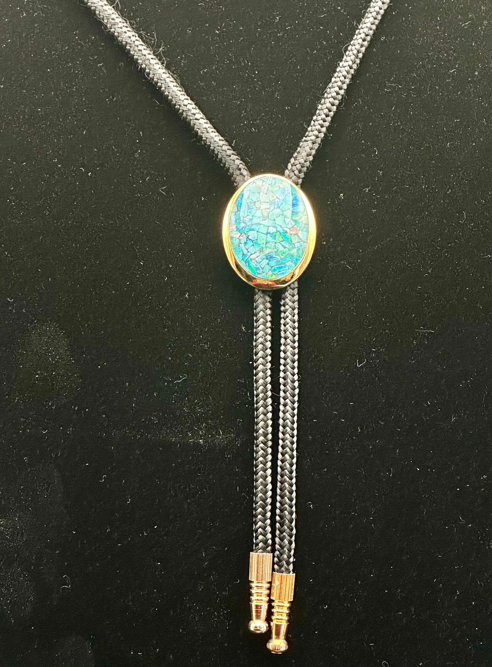 Vintage Bolo Tie with Turquoise-Style Inlay & Gold-Tone Tips (1 of 9)