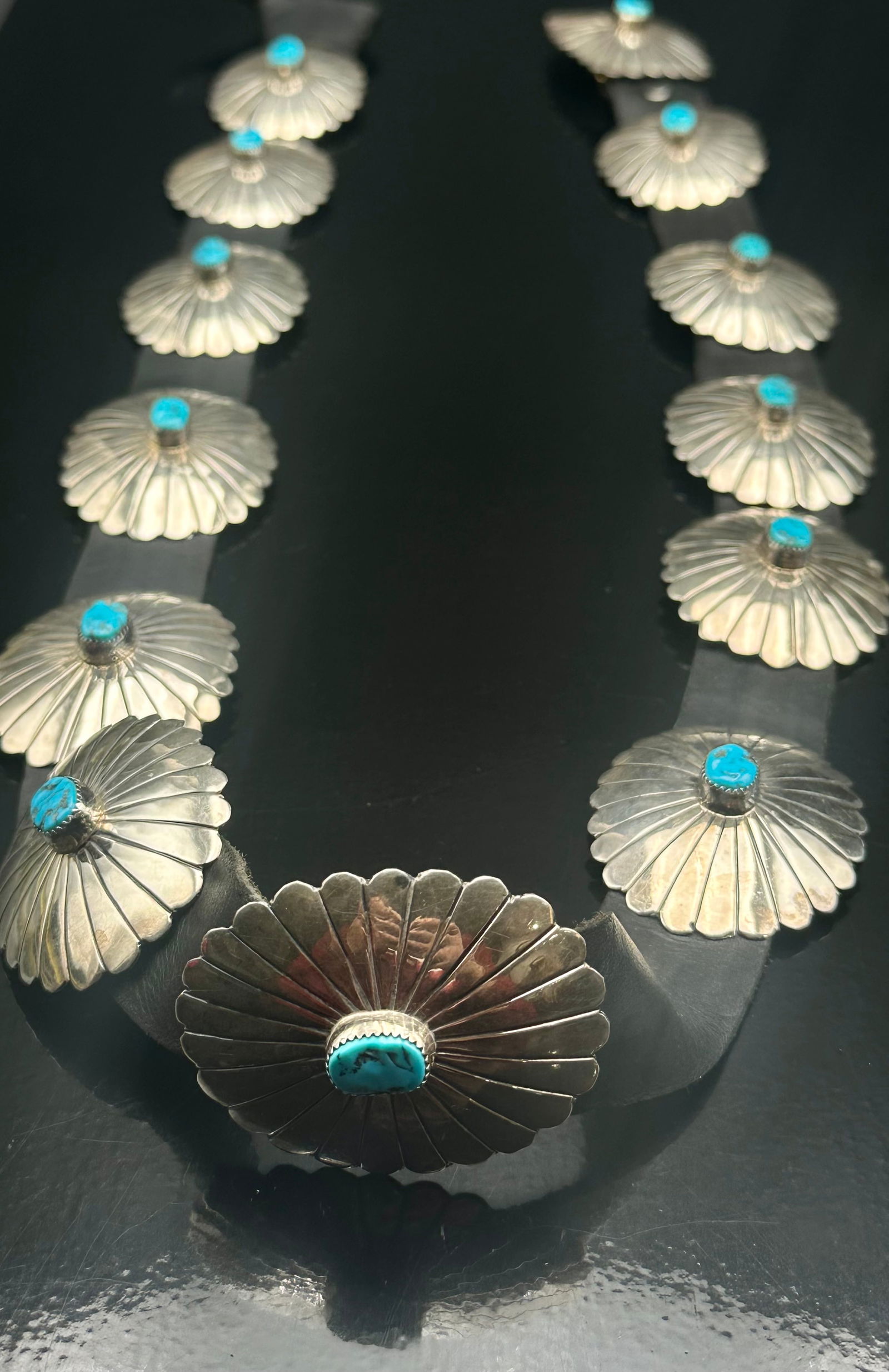 Navajo Sterling Silver Concho Belt w/ Turquoise – Signed Crown W Hallmark (1 of 17)