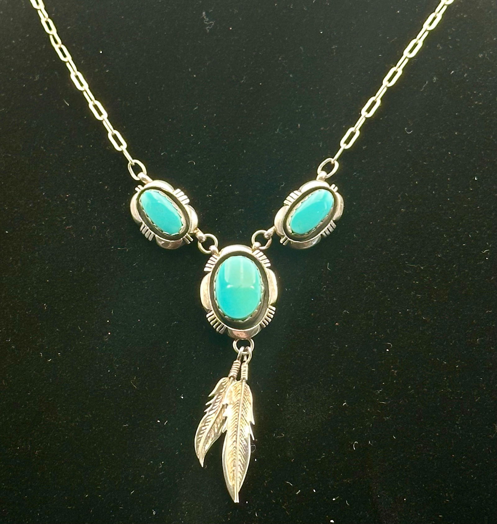 Navajo Sterling Turquoise Necklace by M. Nez – 17g (1 of 13)
